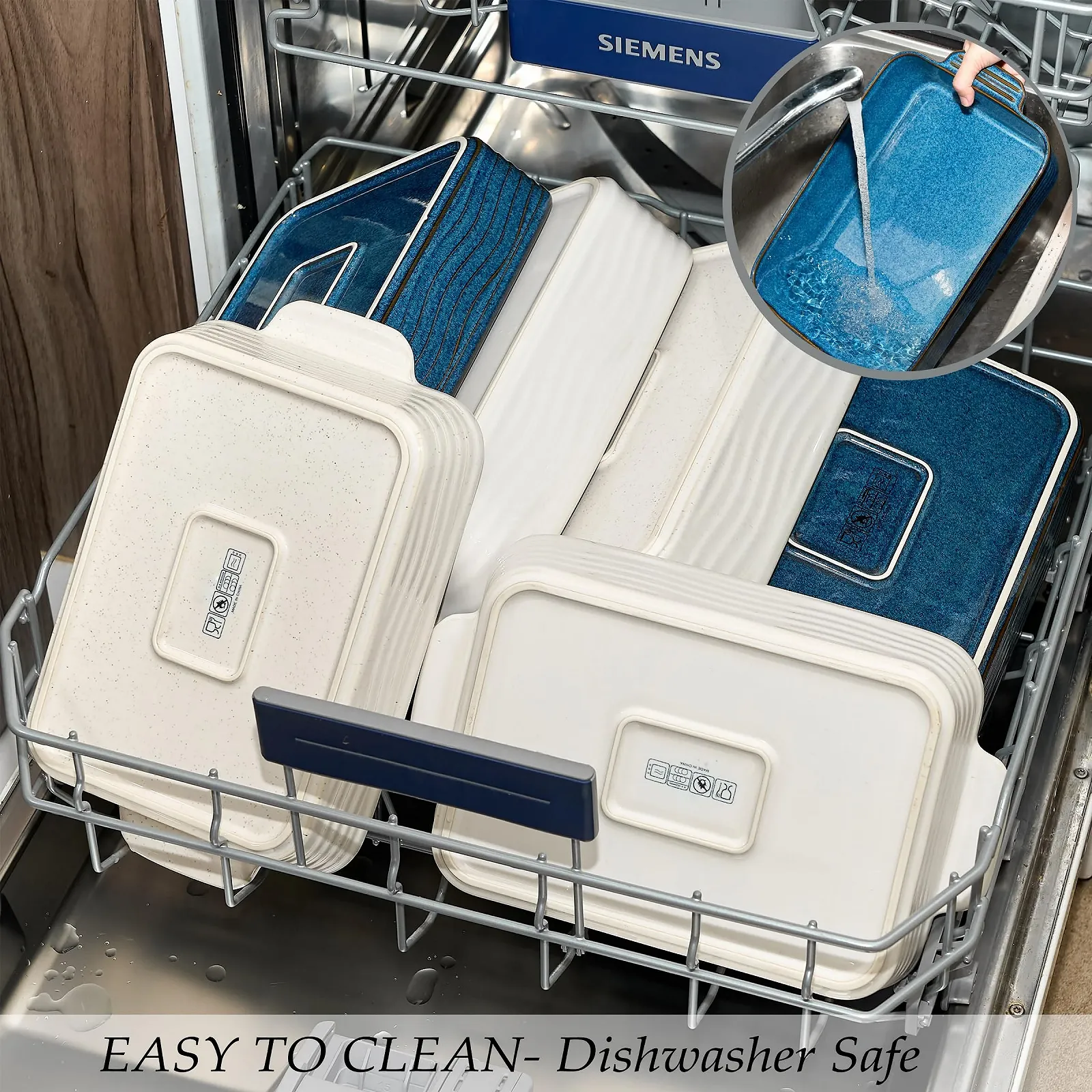 Керамическая форма для запекания Poecer 2000 мл квадратная фарфоровая с ручками Blue, фото №7