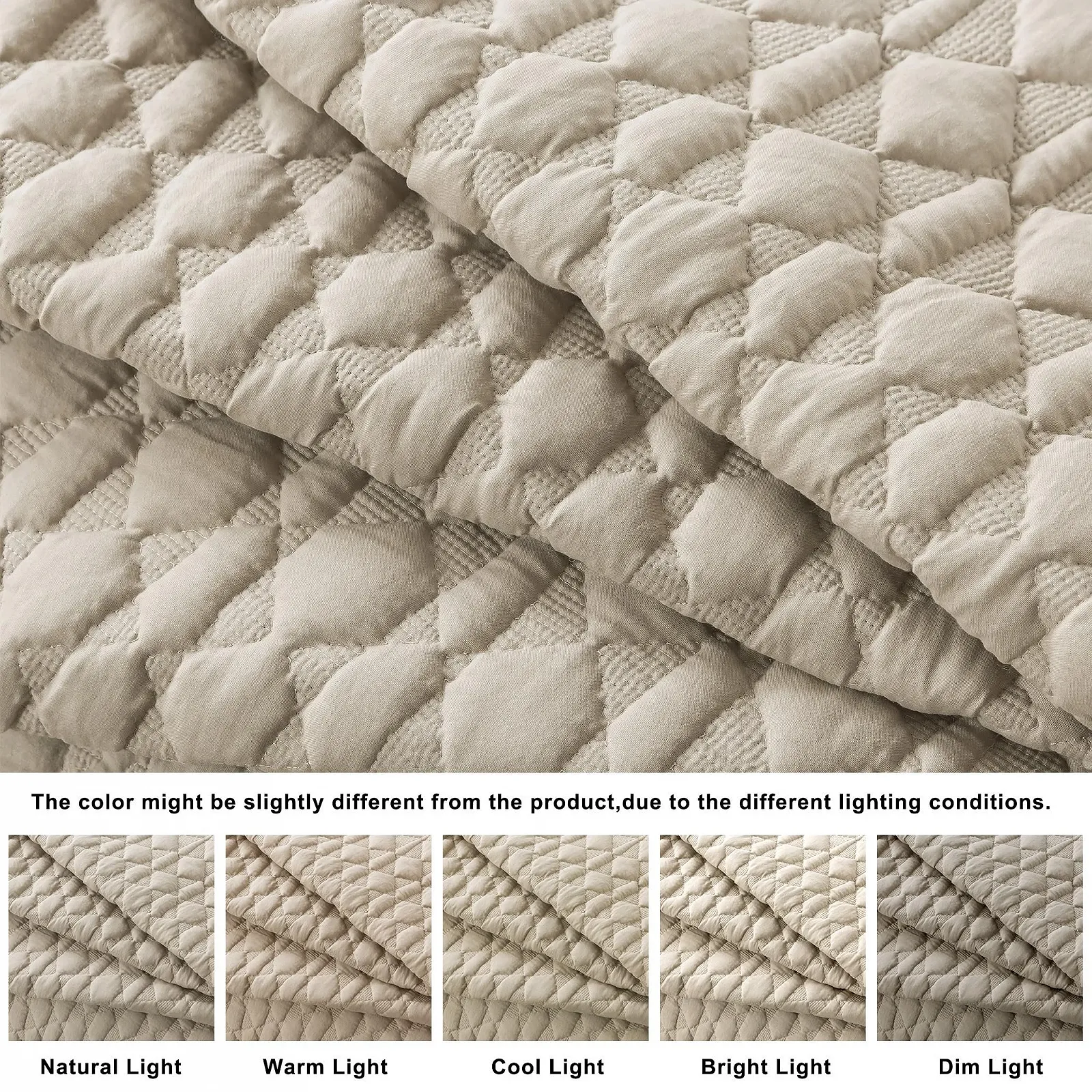 Комплект одеяла Cal King WDCOZY с наволочками, Легкое мягкое покрывало, Всесезонный, 3 шт, Бежевый, Коричневый, Кремовый, Белый 116" x 106", фото №3