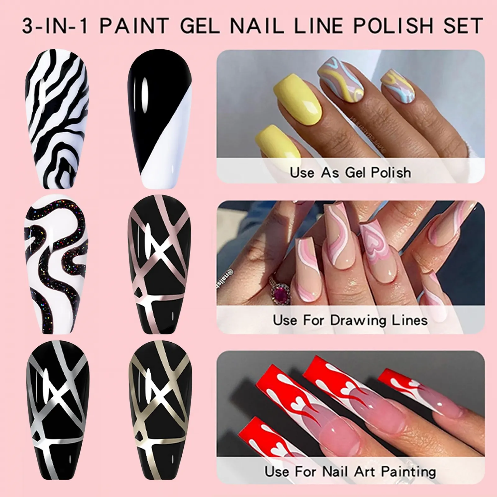 Гель-лак Металлик 6 цветов: черный, белый, золото, серебро, розовый, фото №5