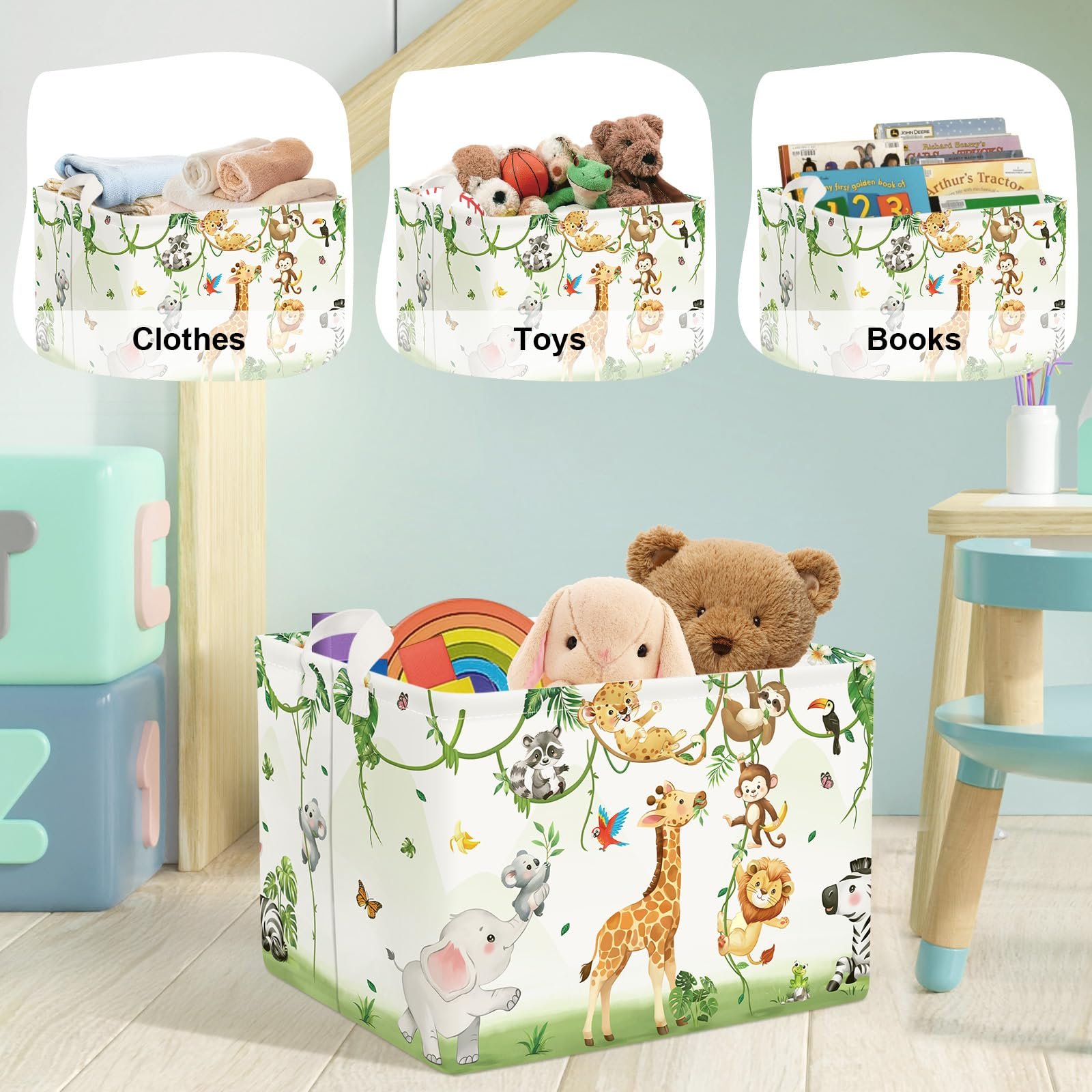 Корзина для игрушек Детская HUUMONSS Жираф Медведь для мальчиков девочек Слоны Большая, Белый 36 л, фото №5