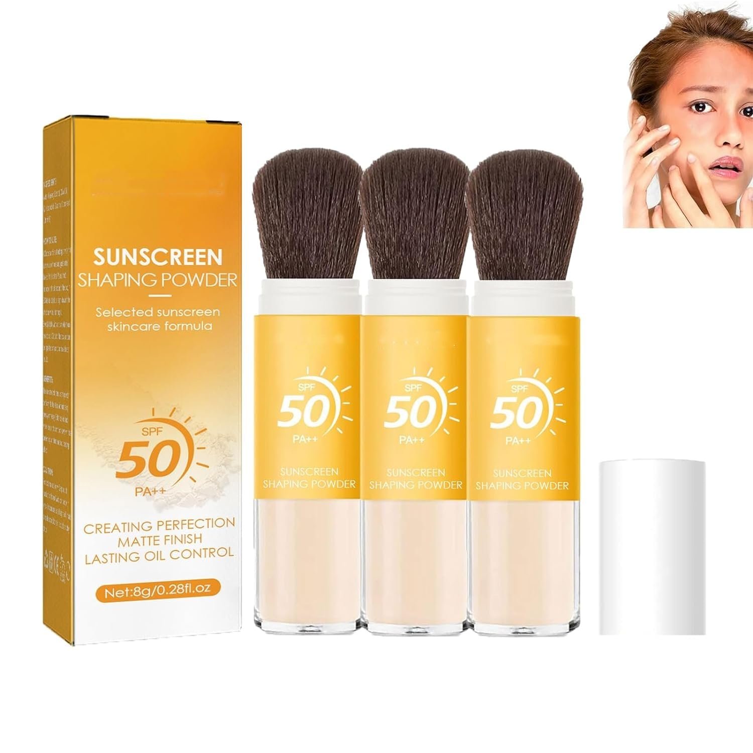 Пудра для фиксации макияжа с солнцезащитой SPF 50 с кистью, для контроля жирности, натуральный матовый финиш, легкая и дышащая, с солнцезащитой для всех типов кожи, фото №1