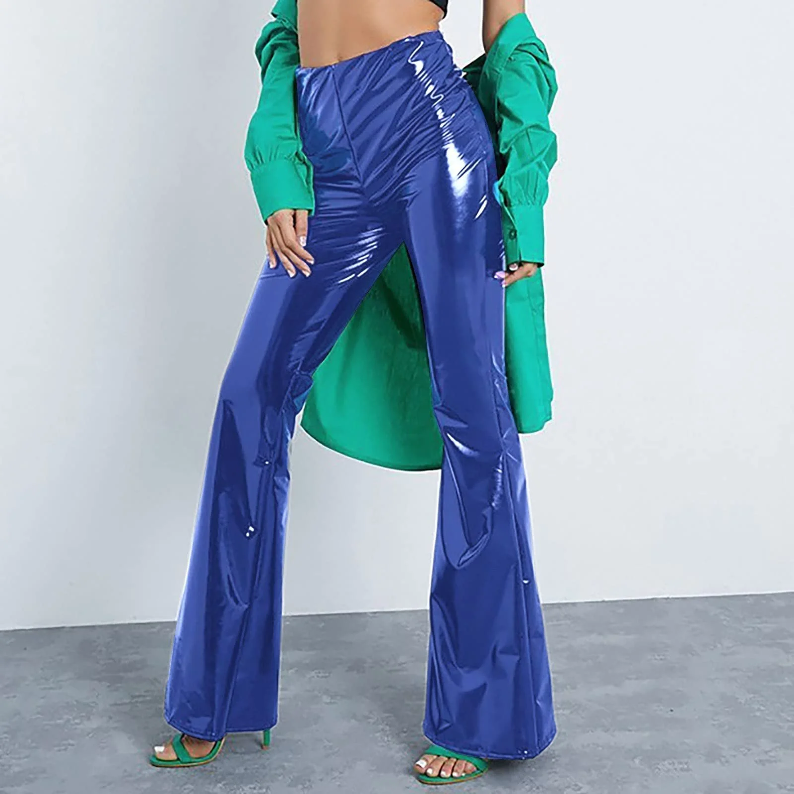 Брюки Металлик Женские Лаковые Расклешенные с Высокой Талией, фото №6 Брюки Металлик Женские Лаковые Расклешенные с Высокой Талией, фото №6