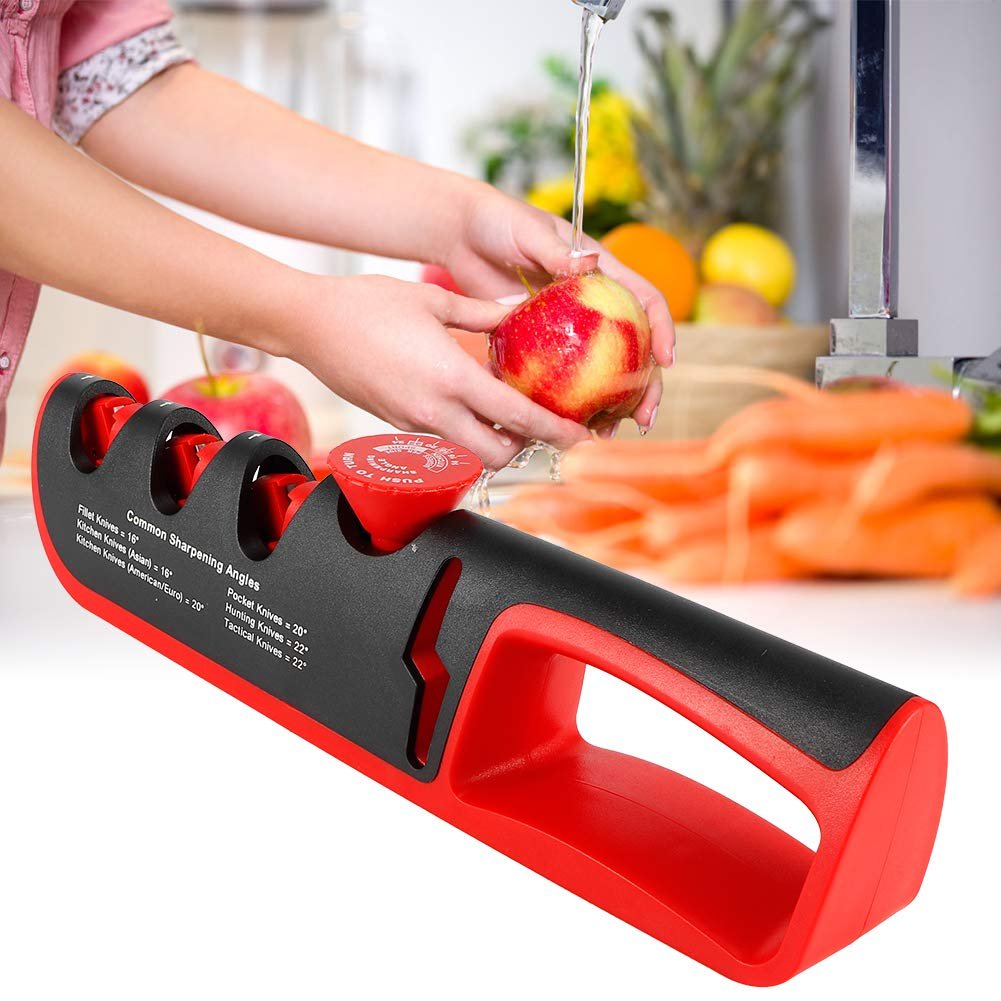 Точилка для ножей 4-в-1 с регулируемым углом 14-24 градуса и нескользящим основанием из вольфрамовой стали и керамики, фото №3