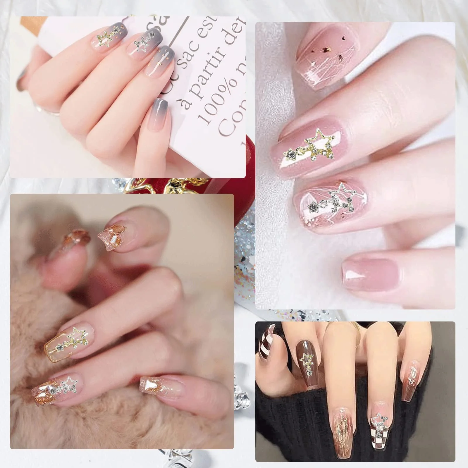 Подвески для ногтей Звезда, 20 шт, золото и серебро, 3D металлические стразы пентаграмма для дизайна ногтей, фото №6