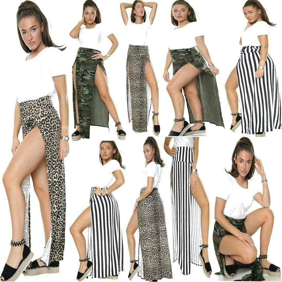 Жіноча спідниця з подвійним розрізом, високою талією та бічним розрізом, однотонна, фото №4