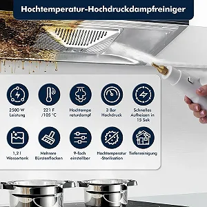 Пароочисник ручний 2500 Вт 6 насадок 9 рівнів 1.2 л 10 с synthetic.ua - Фото 1