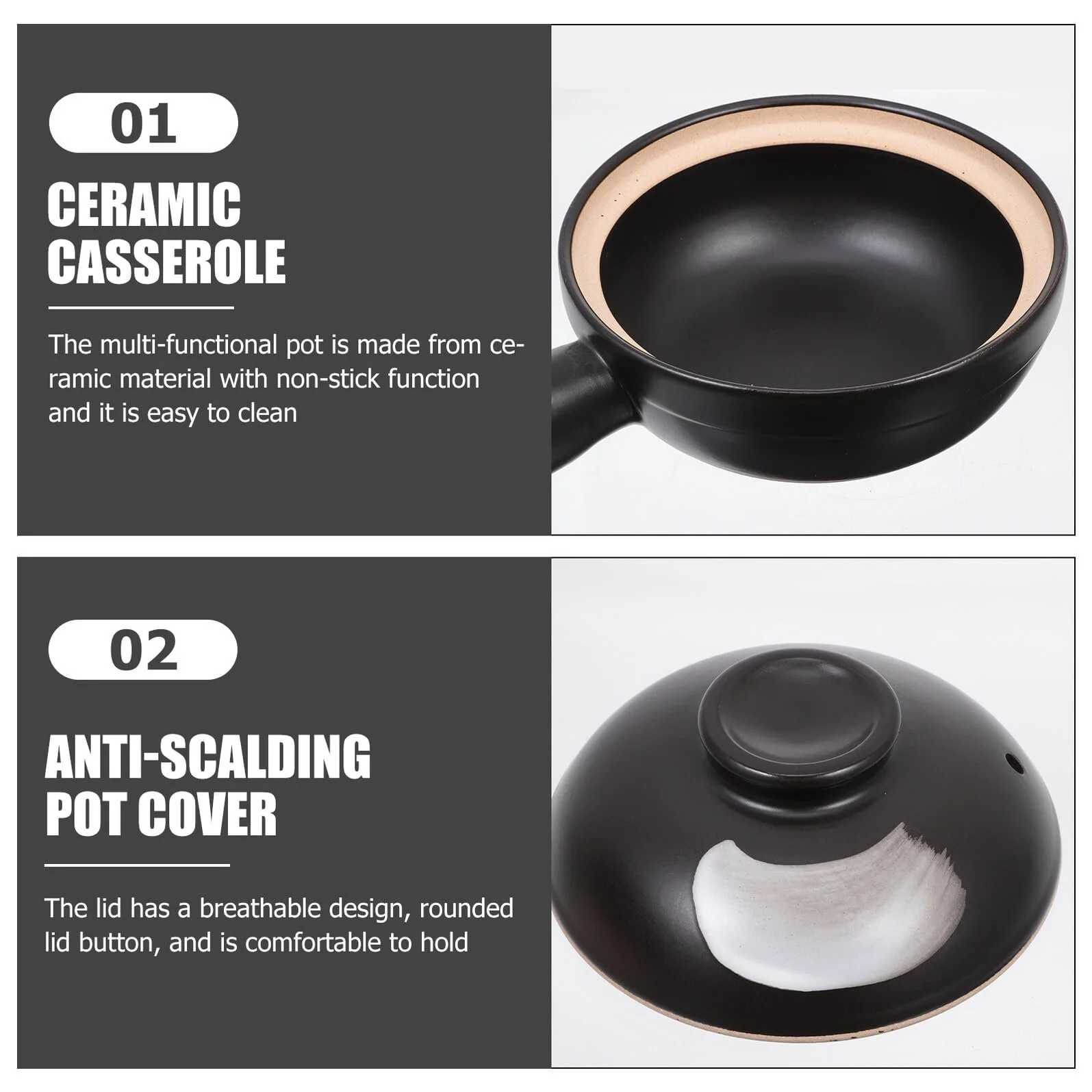 Кастрюля BESPORTBLE Keramik с крышкой и одной ручкой керамическая маленькая термостойкая, фото №2