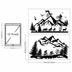 Наклейки на стіну SUPERDANT Гірський велосипед Тварини та ліс 2 аркуші 35 x 59 см Чорні synthetic.ua - Фото 1