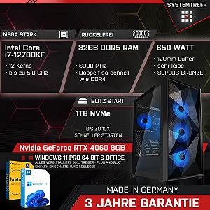Повний набір SYSTEMTREFF Gaming Intel Core i7-12700KF 12x5GHz Nvidia GeForce RTX 4060 8GB DX12 1TB M.2 NVMe 32GB DDR5 RAM WLAN Desktop ПК для Геймерів synthetic.ua - Фото 1
