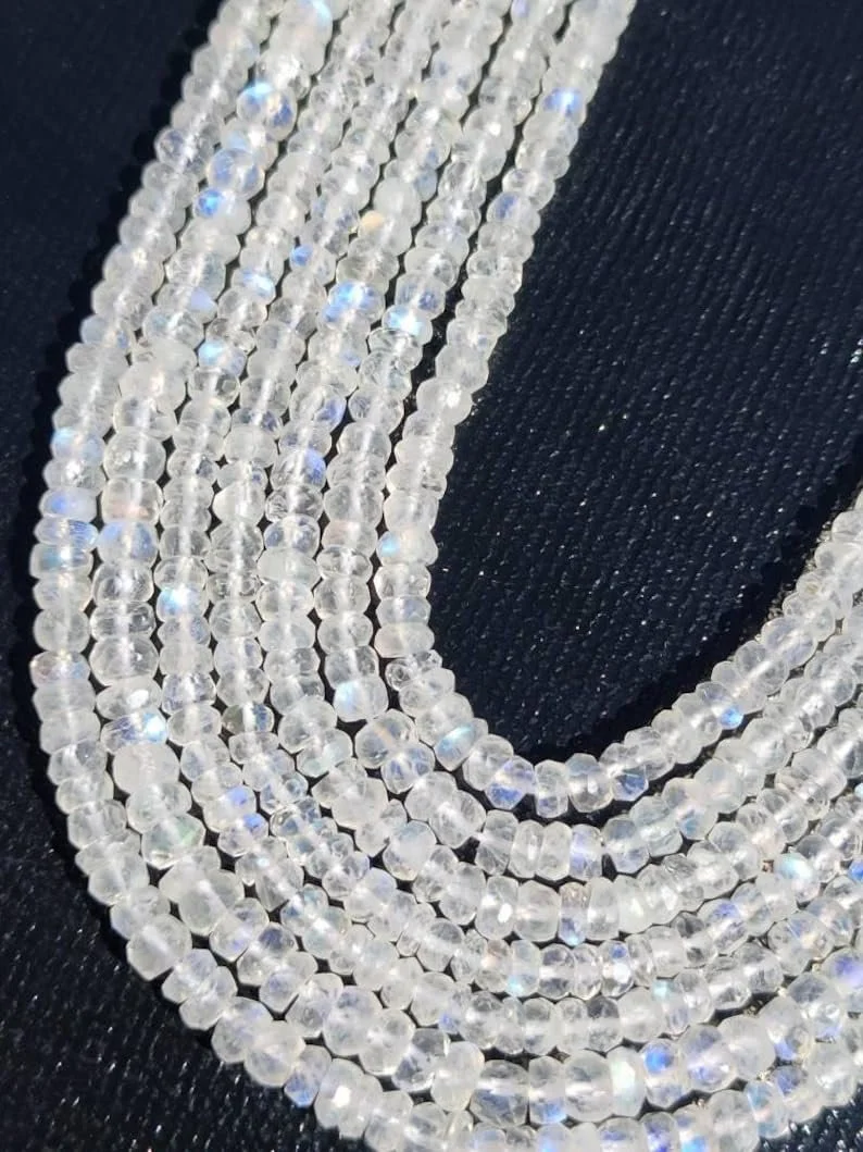 Лунный камень Радужный Натуральный Бусины-рондель Ограненные 3.5-4 мм Белый, фото №3