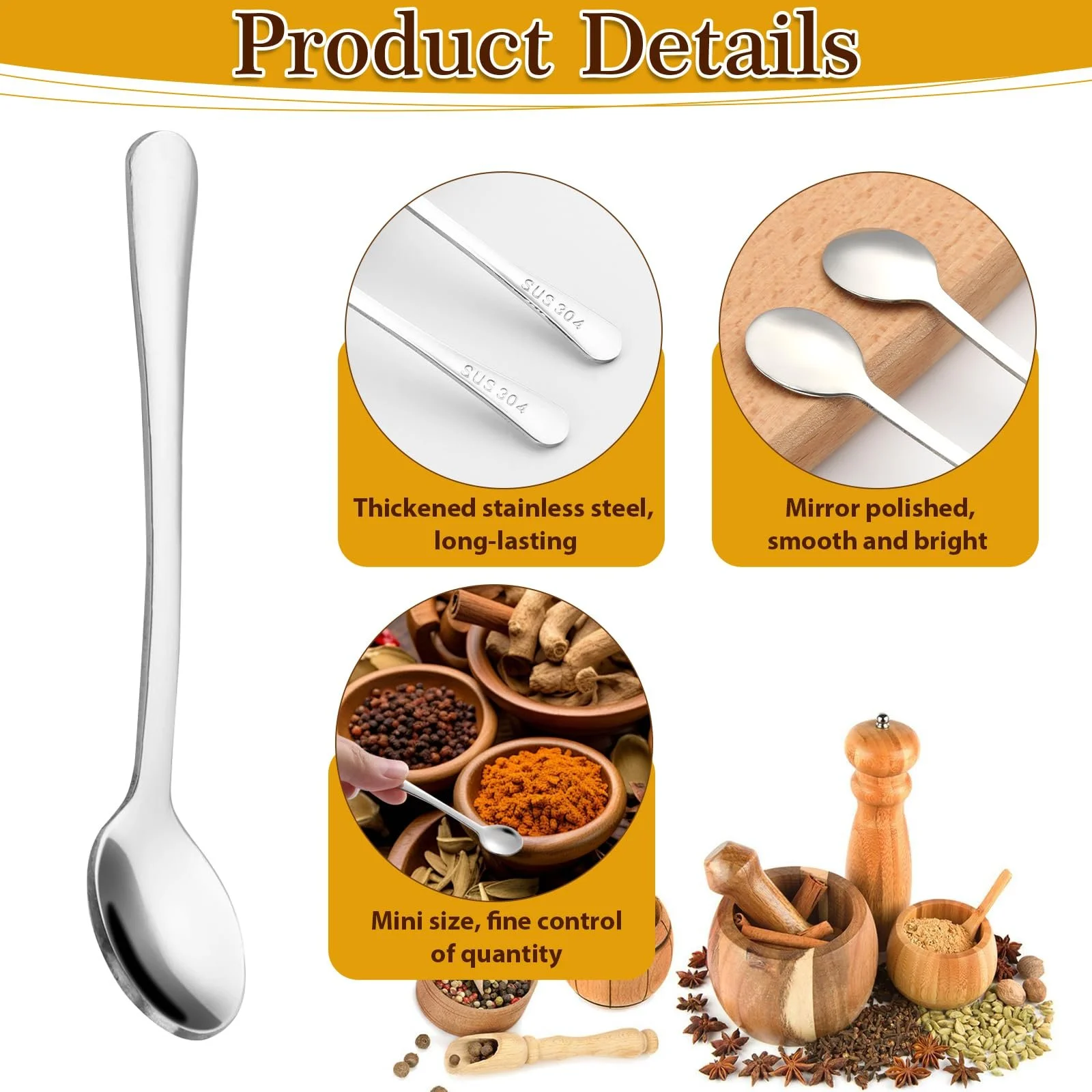 Ложка Маленька, нержавіюча сталь 304, 7.4 x 1.5 см Набір 10 штук, фото №3