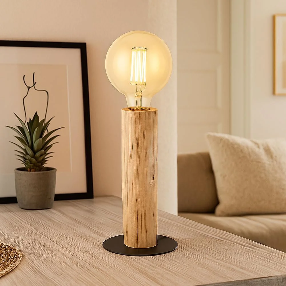 Настільна лампа Метал Дерево з вимикачем 30 см Чорний, фото №3