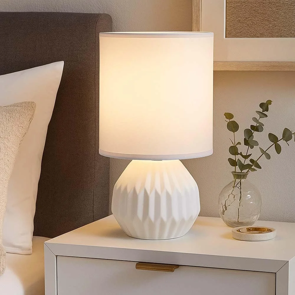 Настольная лампа GLOBO Lighting белая керамическая текстиль 23 см E14, фото №2