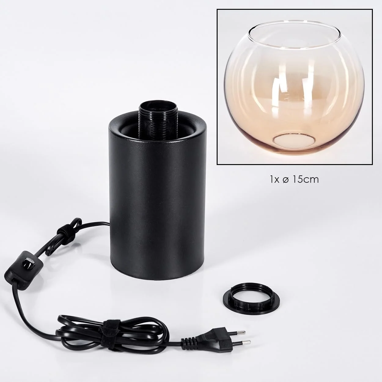 Настільна лампа HOFSTEIN Koyoto E27 15 см Чорний/Бурштиновий/Прозорий, фото №6