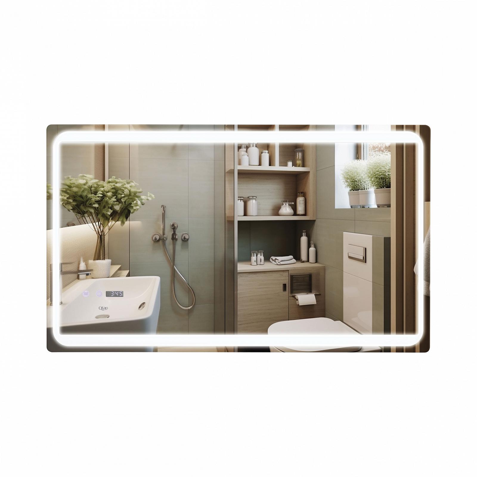 Дзеркало у ванну з підсвіткою антизапотіванням годинником Qtap Mideya 100х60 см QT2078NCF10060W, фото №1