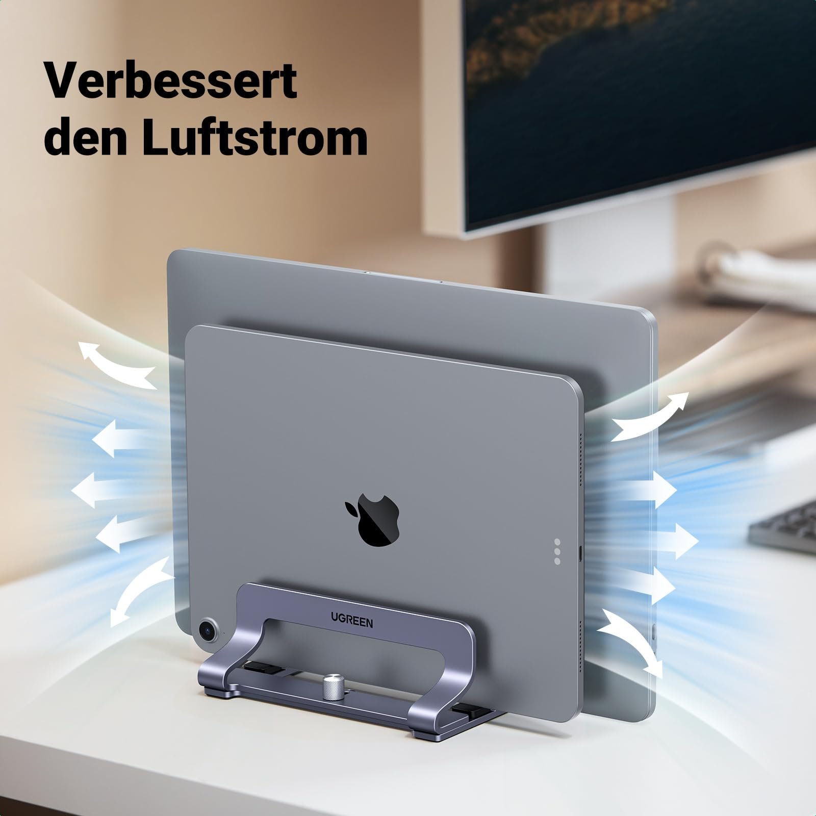 Підставка Вертикальна UGREEN Алюмінієва на 3 слоти для MacBook Pro/Air, iPad, Huawei, Surface, Dell, HP та інших, фото №6