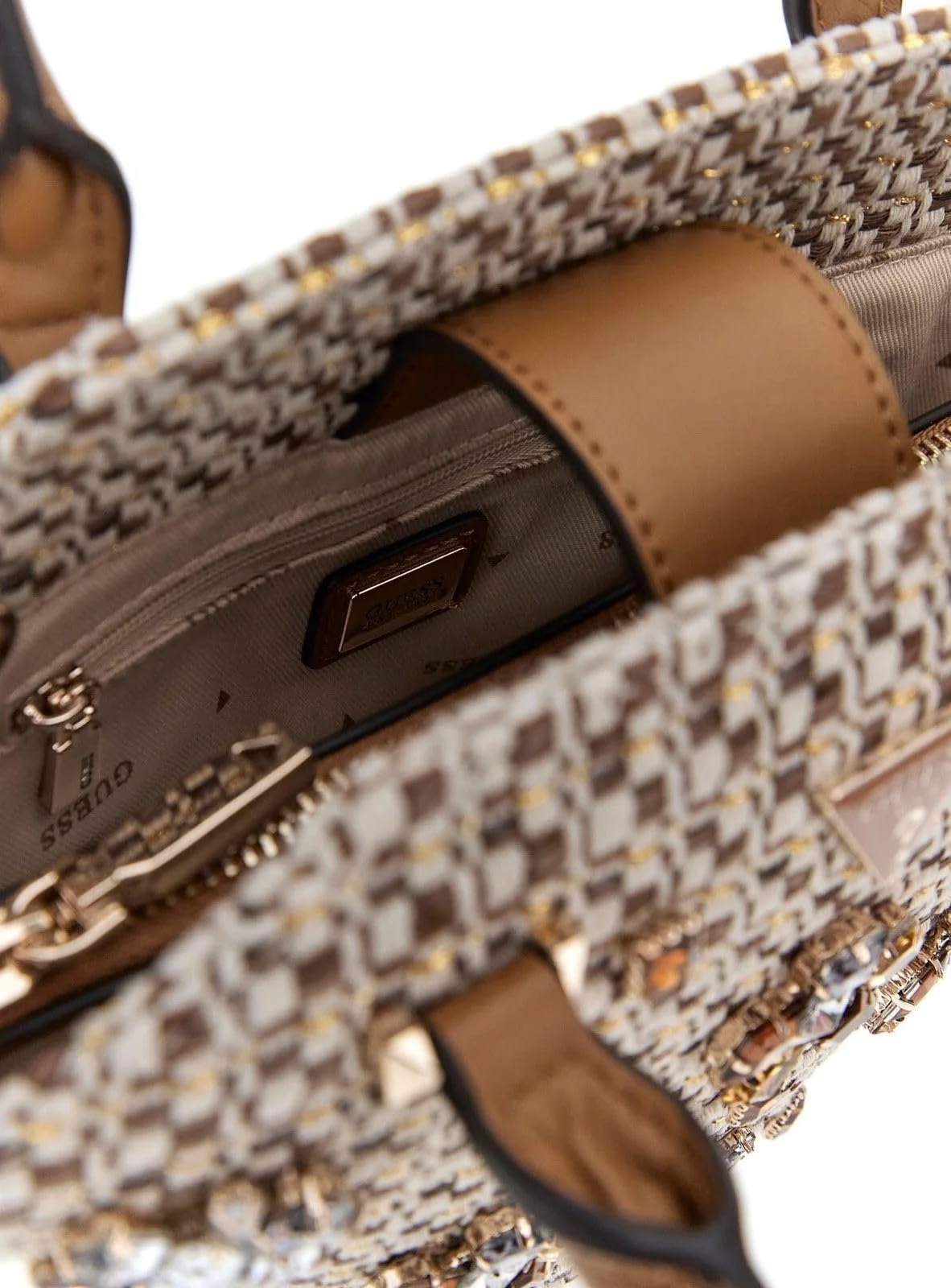 Сумка GUESS Beauvoir Mini Tote Кожаная Cognac Multi, фото №2