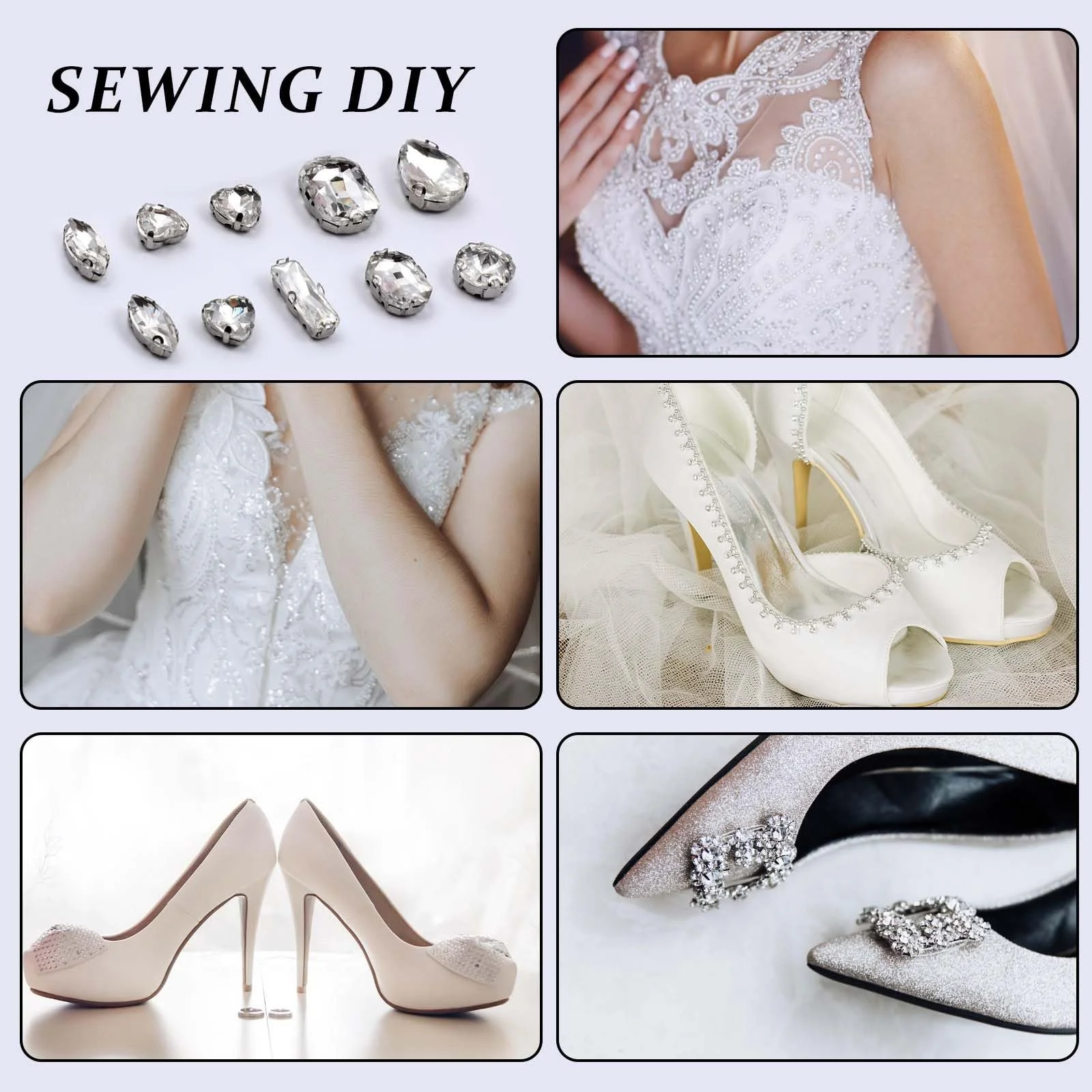 Пришивные стразы Белый 105 штук, микс форм, стеклянные кристаллы, плоская задняя часть, с коготками, для ювелирных изделий, одежды, обуви, фото №6 Пришивные стразы Белый 105 штук, микс форм, стеклянные кристаллы, плоская задняя часть, с коготками, для ювелирных изделий, одежды, обуви, фото №6