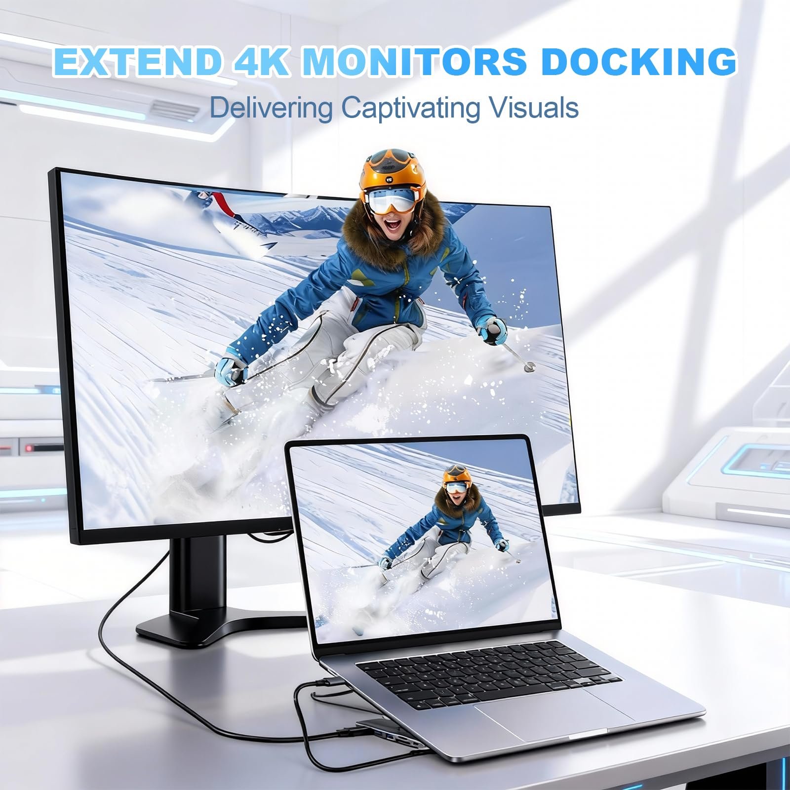 Подставка для ноутбука USB-C 8-в-1, алюминиевая подставка для ноутбука с док-станцией USB C 8-в-1, складная двойная подставка с 9 регулируемыми углами с HDMI 4K@30Hz, USB 3.0, 100 Вт PD для дома, офиса, фото №7 Подставка для ноутбука USB-C 8-в-1, алюминиевая подставка для ноутбука с док-станцией USB C 8-в-1, складная двойная подставка с 9 регулируемыми углами с HDMI 4K@30Hz, USB 3.0, 100 Вт PD для дома, офиса, фото №7