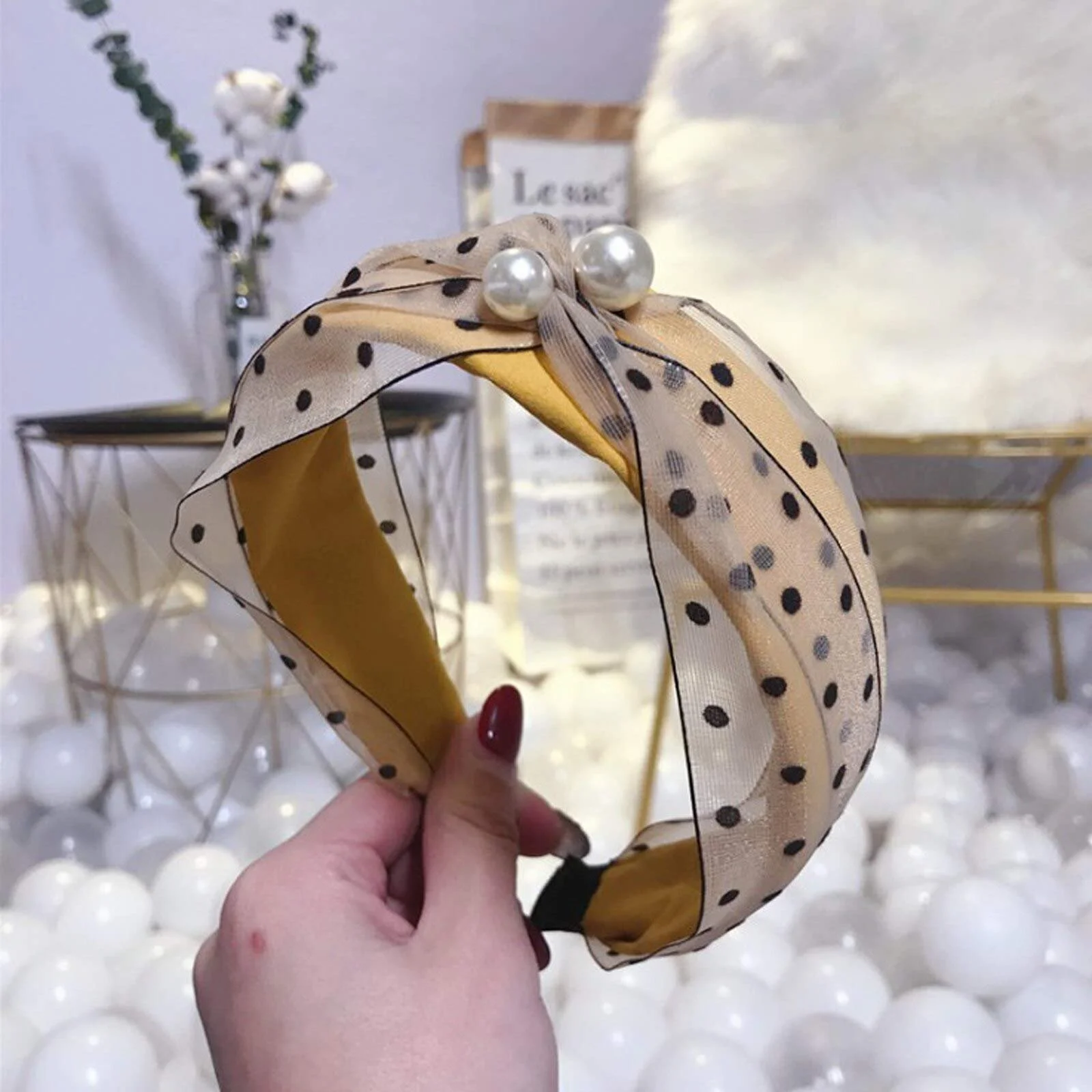 Пов'язка Brillabenny Елегантний Святковий Для Вечірок Жіночий Жовтий з Перлинами, фото №2