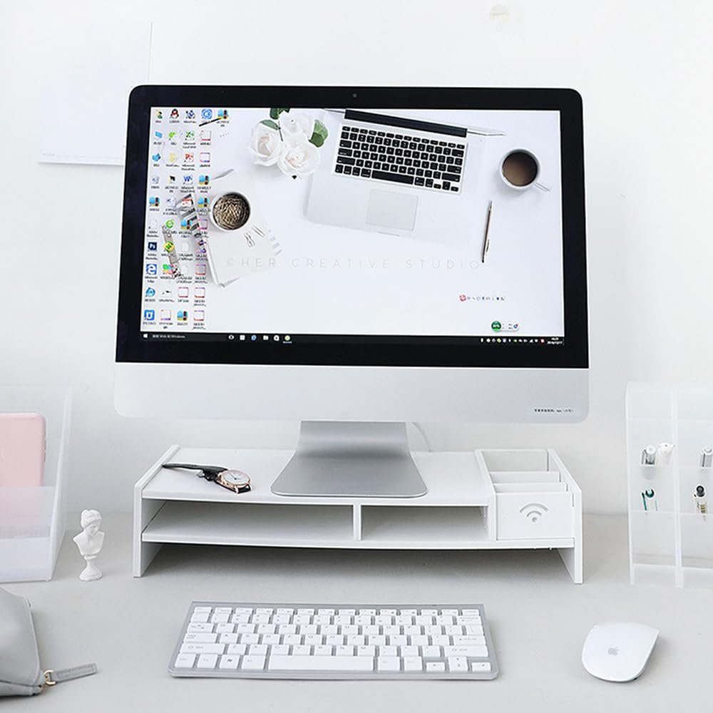 Деревянная Подставка для монитора 2 уровня для столов, Эргономичная Подставка-подъемник для компьютерного монитора с местом для хранения Ноутбука Компьютера iMac ПК Принтера (49 x 20 x 10 см), фото №7