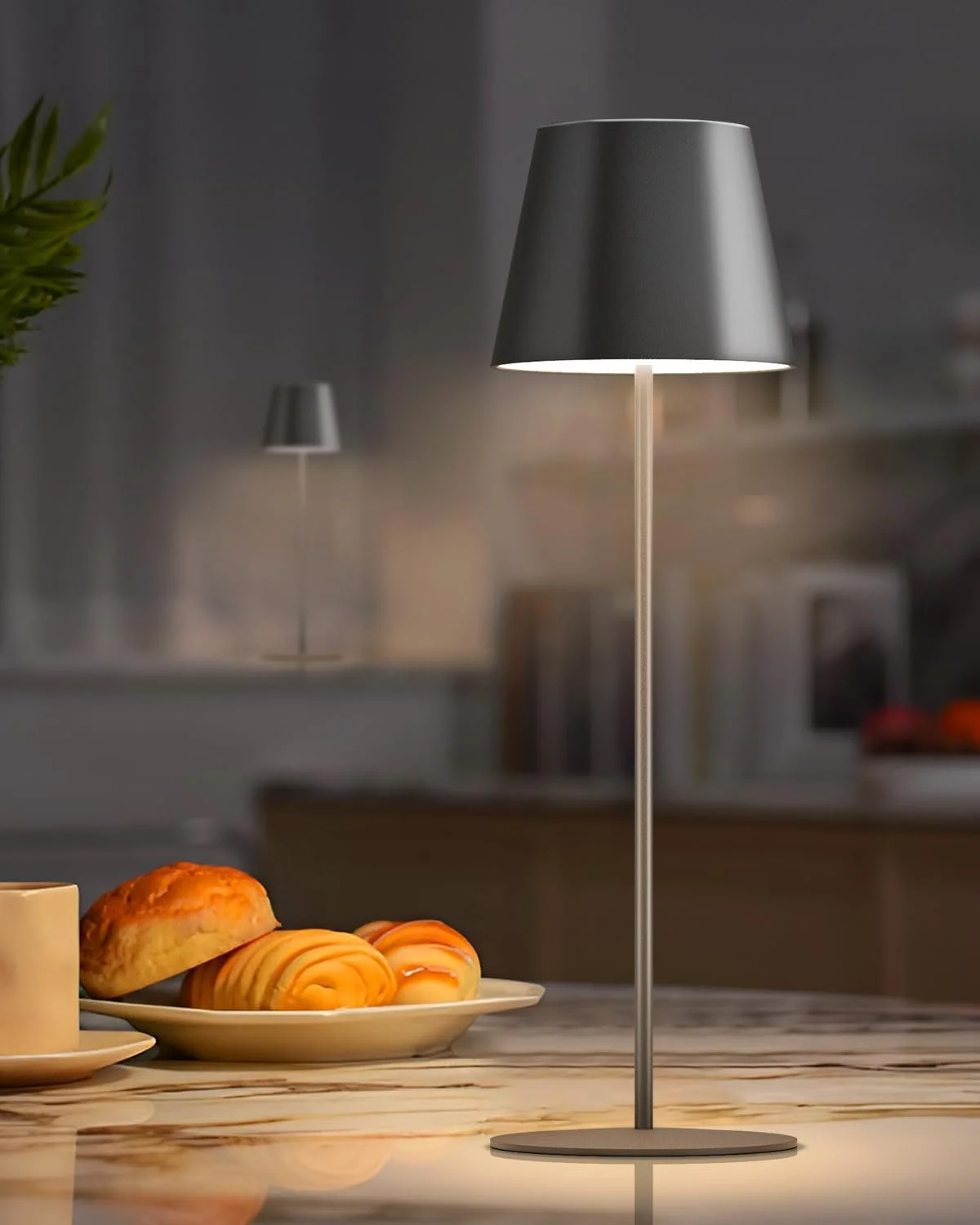 Настільна лампа FUYO LED акумуляторна бездротова USB-C сенсорна димована комплект 2 шт. чорна, фото №5