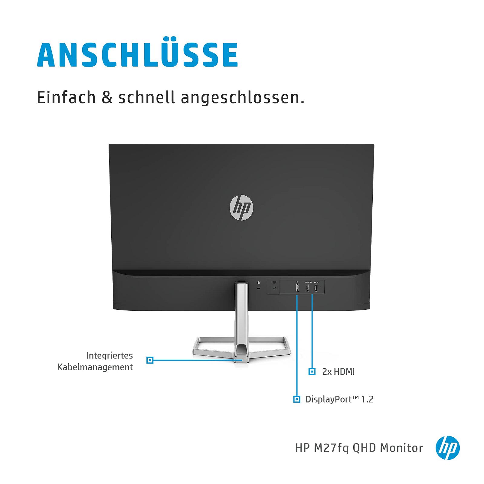 Монитор HP M27fq 27 дюймов/68.6 см QHD 75 Гц 5 мс VGA 2xHDMI DisplayPort Серебристый Черный, фото №4