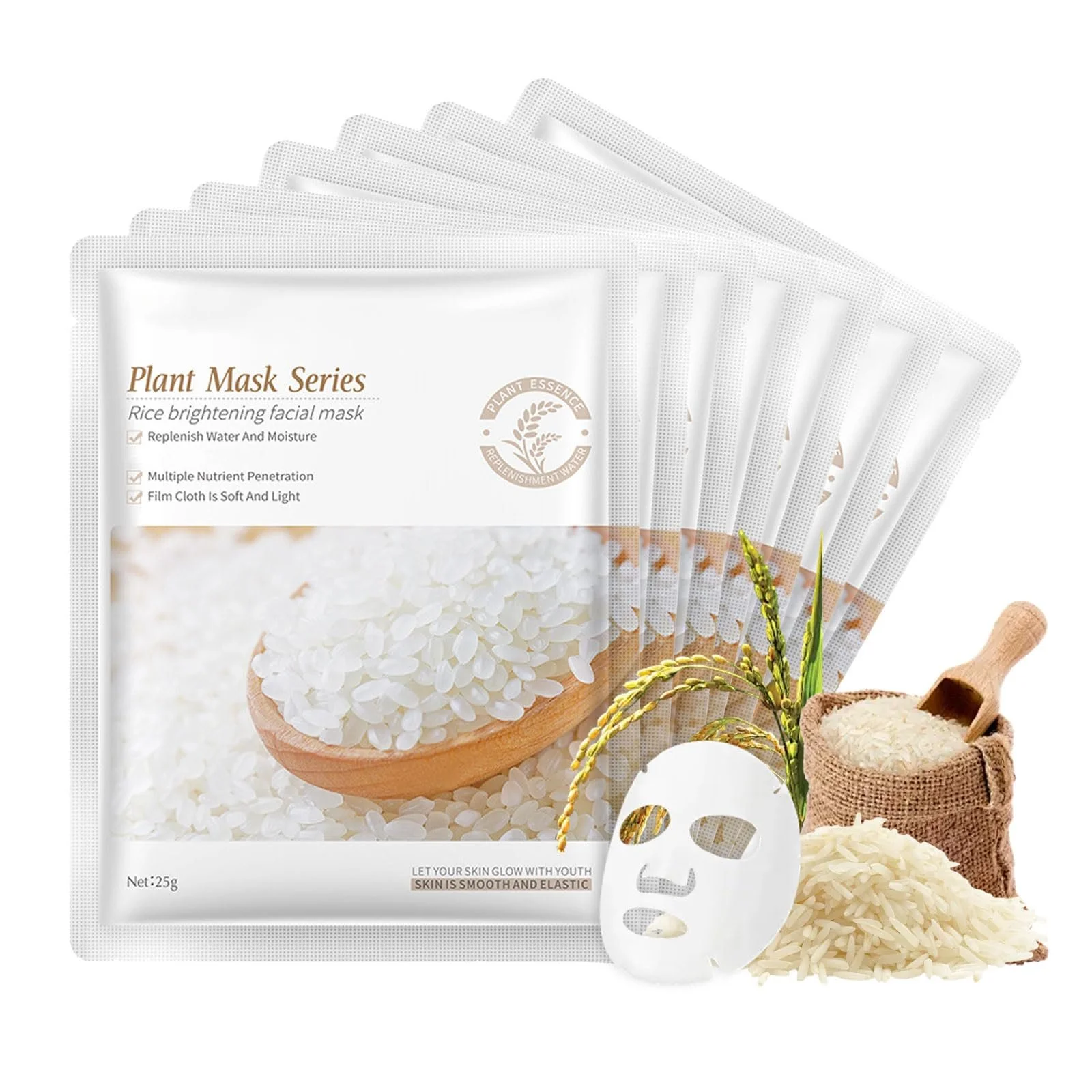Тканинна маска для обличчя Altherona Rice Mask з екстрактом рису 7 шт. для зволоження та очищення, фото №1