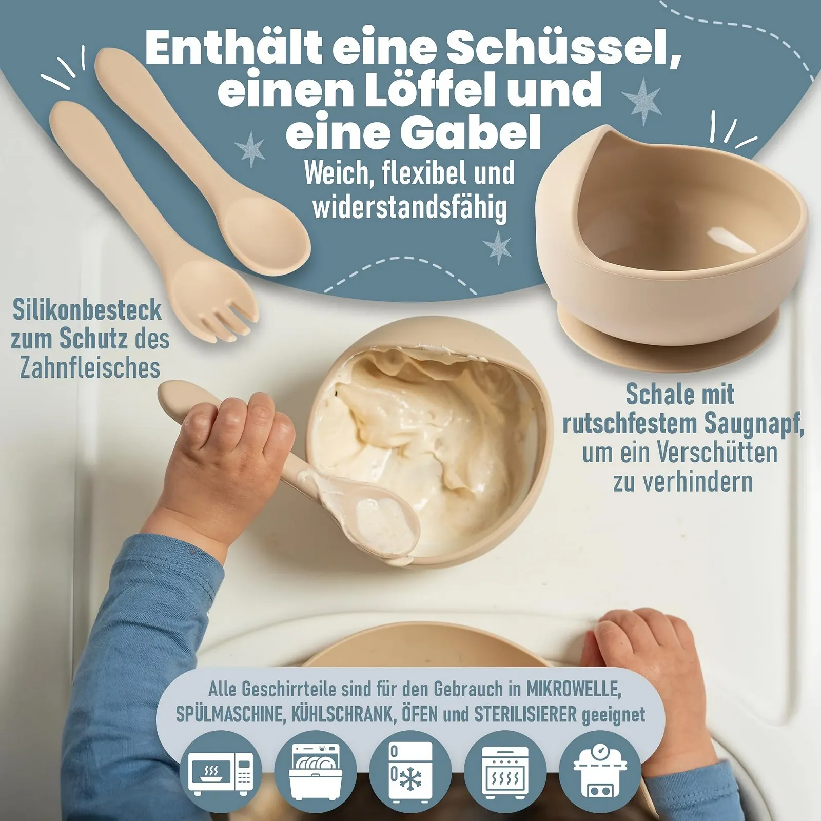 Дитячий набір силіконового посуду з сумкою для транспортування або зберігання, фото №3