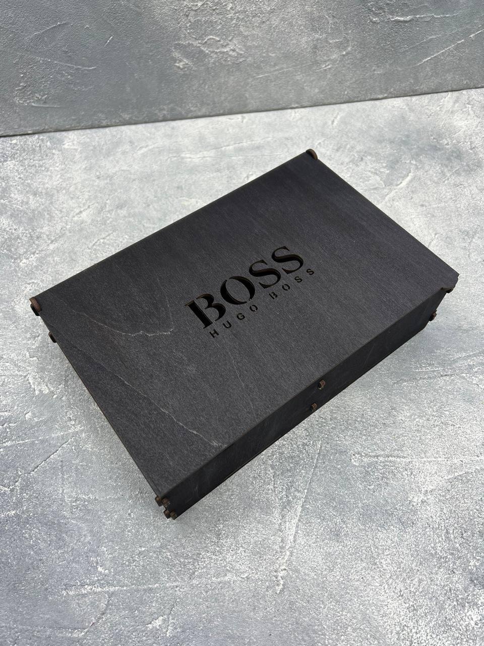 Чоловічий брендовий набір шкіряний ремінь і гаманець BOSS, фото №6