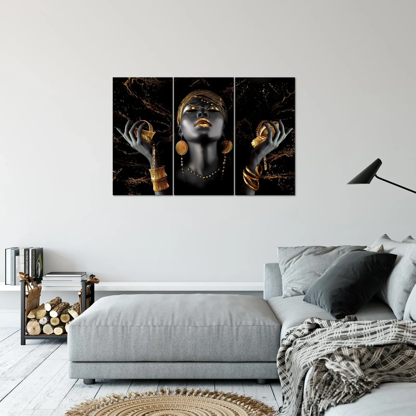 Картина на стіну Runa Art African Woman XXL 120 x 80 см 3 частини Чорна Золота, фото №5