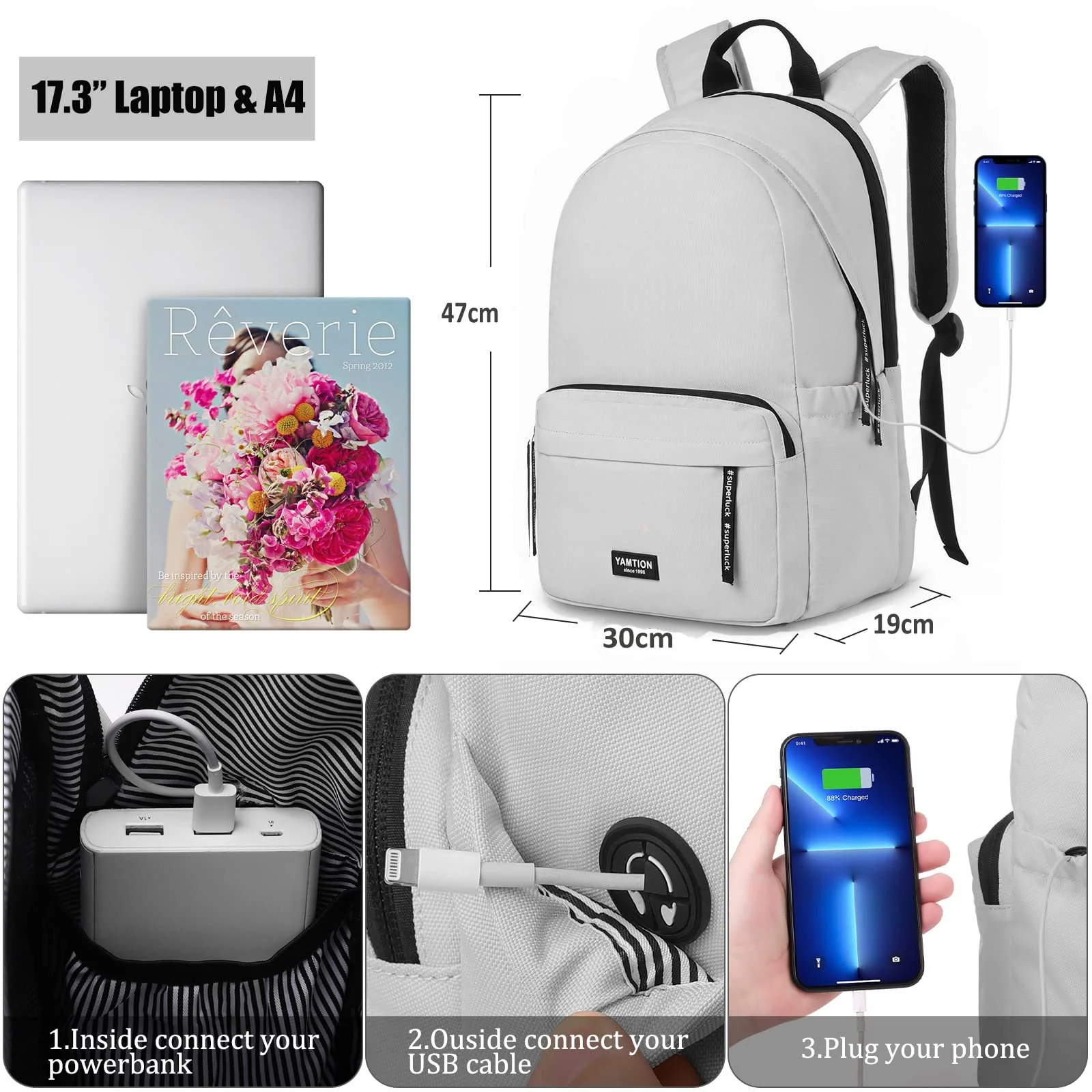 Рюкзак для ноутбука YAMTION School 17.3" 31 л USB антикрадій сірий, фото №5 Рюкзак для ноутбука YAMTION School 17.3" 31 л USB антикрадій сірий, фото №5