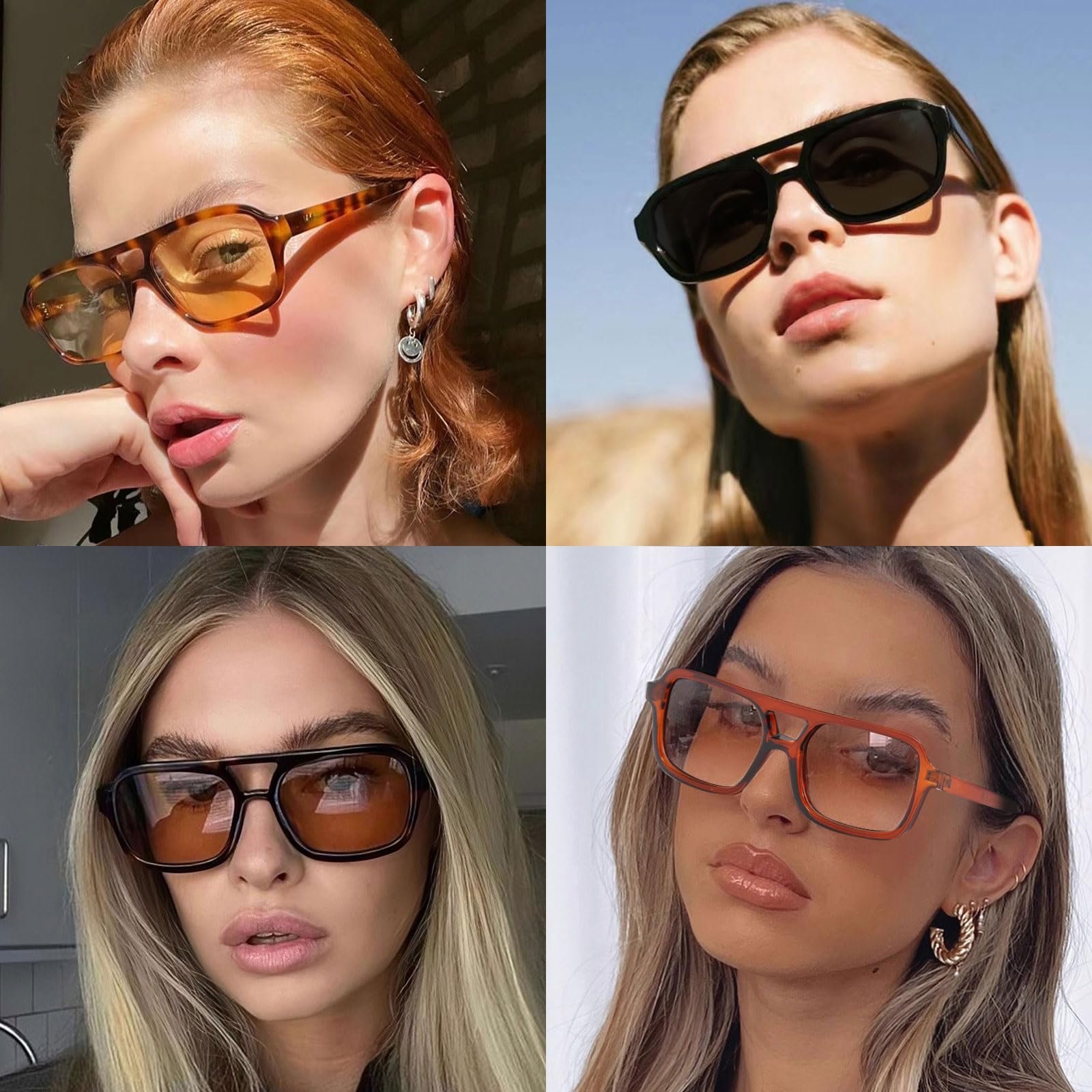 Сонцезахисні окуляри Авіатори LJCZKA Ретро Класичні 70-х Плоскі Квадратні з Подвійним Містком з UV400 Захистом, фото №6