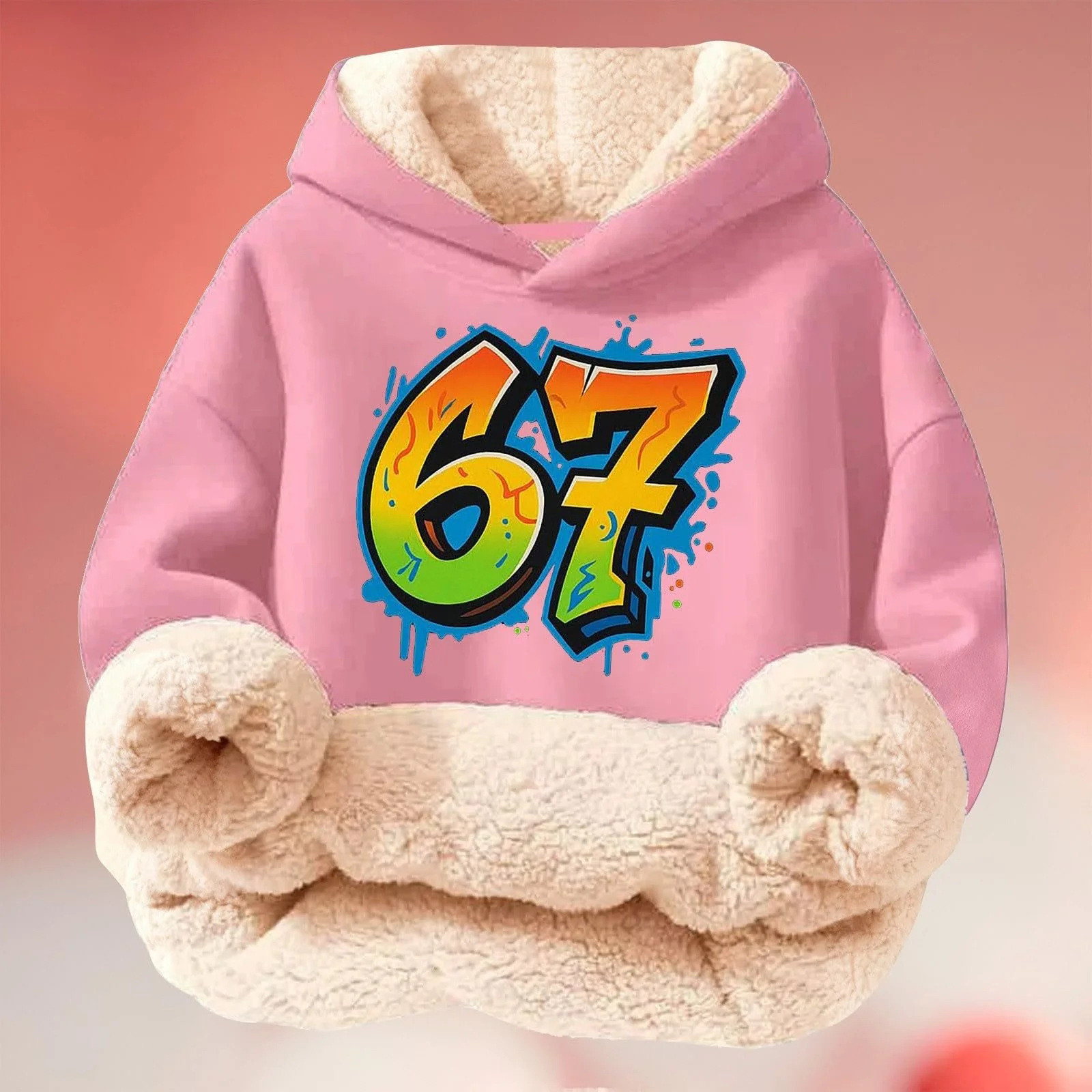 Худи для девочки Модный Толстовка Зимний Теплый Милый Лед 67 Принт Пуловер Повседневный Флисовая Куртка, фото №2