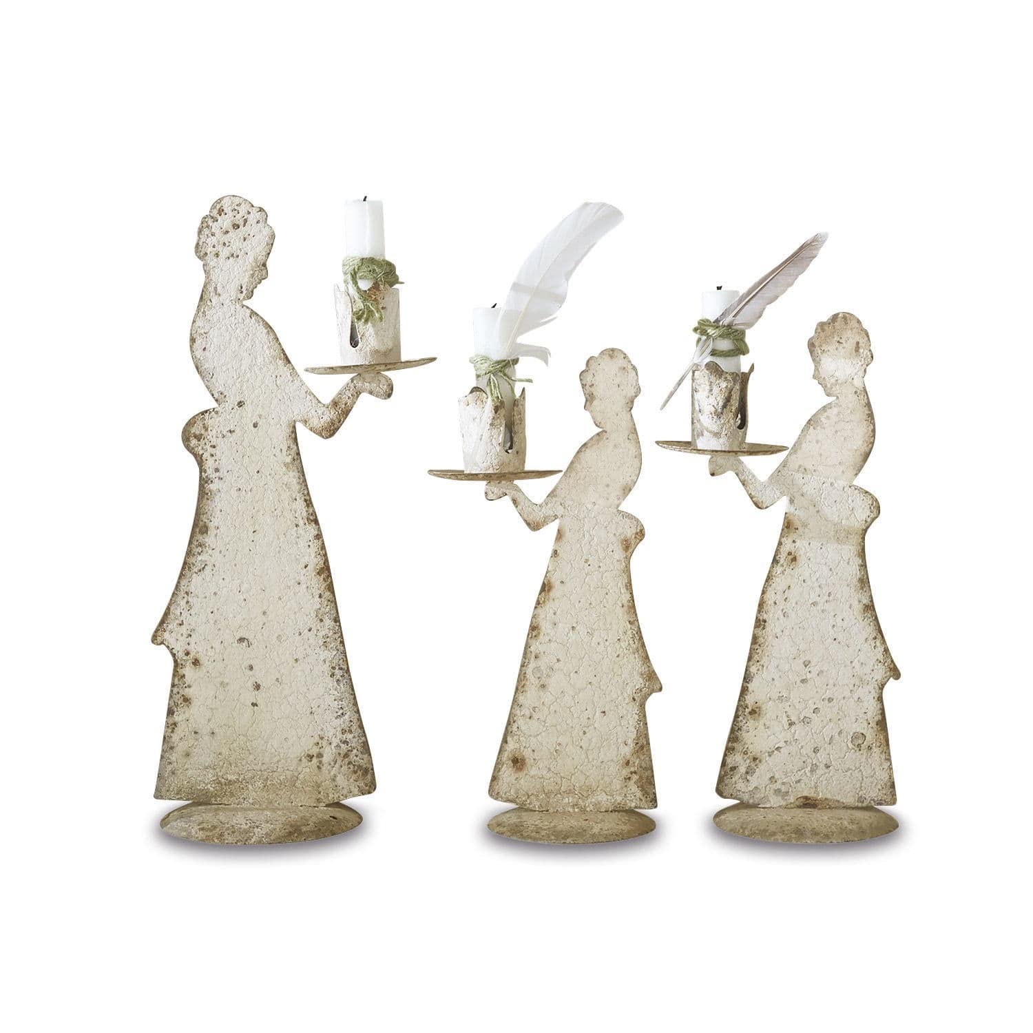 Набор LOBERON Chanler подсвечники 3 шт. для конусных свечей канделябры железные антикварные белые, фото №1