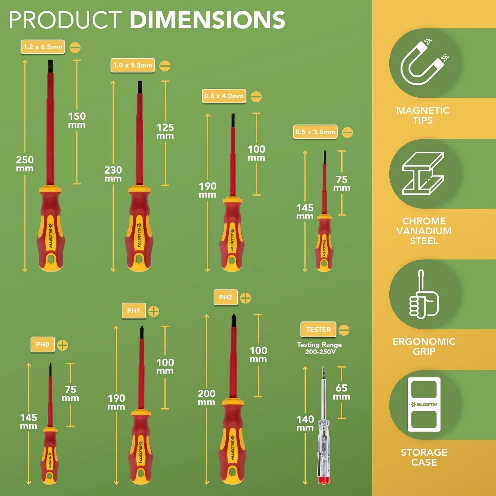 Набір діелектричних викруток BLOSTM 8 шт. VDE 1000V, фото №3