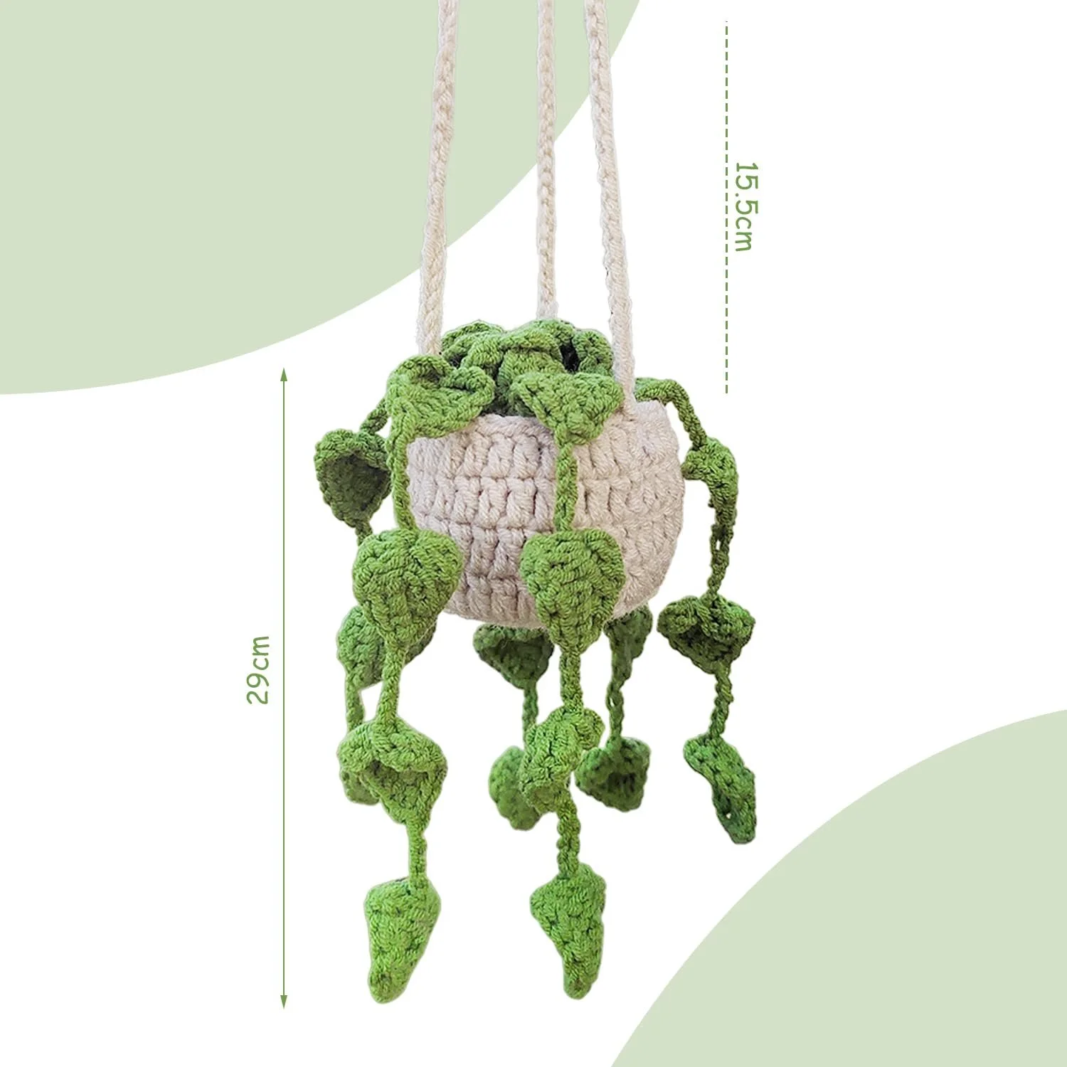 Подвеска для растений корзинка ручная работа крючком 35 см бежево-зеленая, фото №2