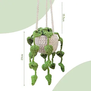 Подвеска для растений корзинка ручная работа крючком 35 см бежево-зеленая synthetic.ua - Фото 1
