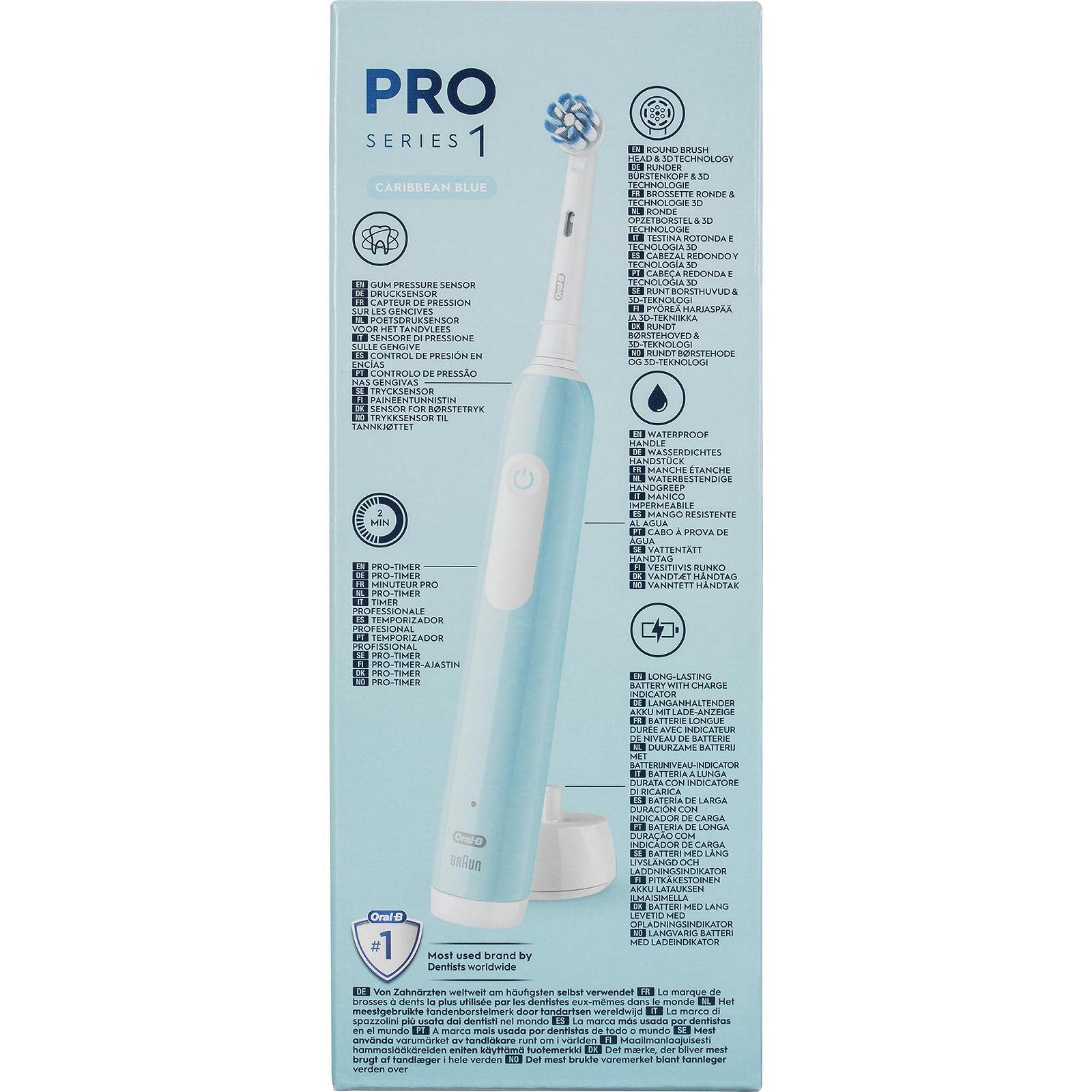 Електрична зубна щітка Oral-B Pro Series 1 акумуляторна з датчиком тиску 1 насадка блакитна, фото №3