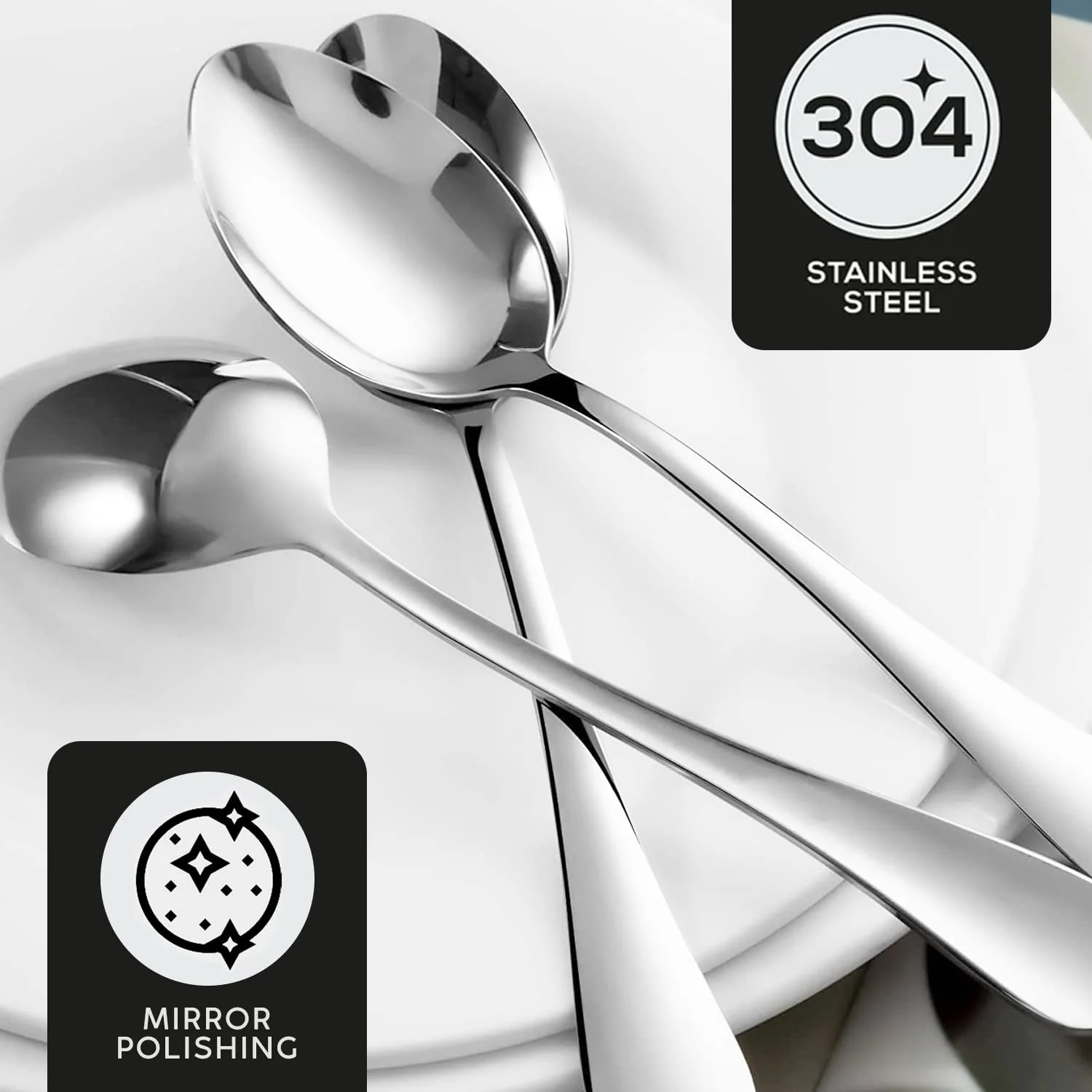 Ложки для супу з нержавіючої сталі Набір 24 шт. Дзеркально поліровані, фото №6