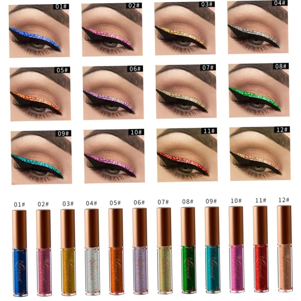 Підводка для очей HAPINARY Набір з 3 різнокольорових блискучих водостійких діамантових, фото №6