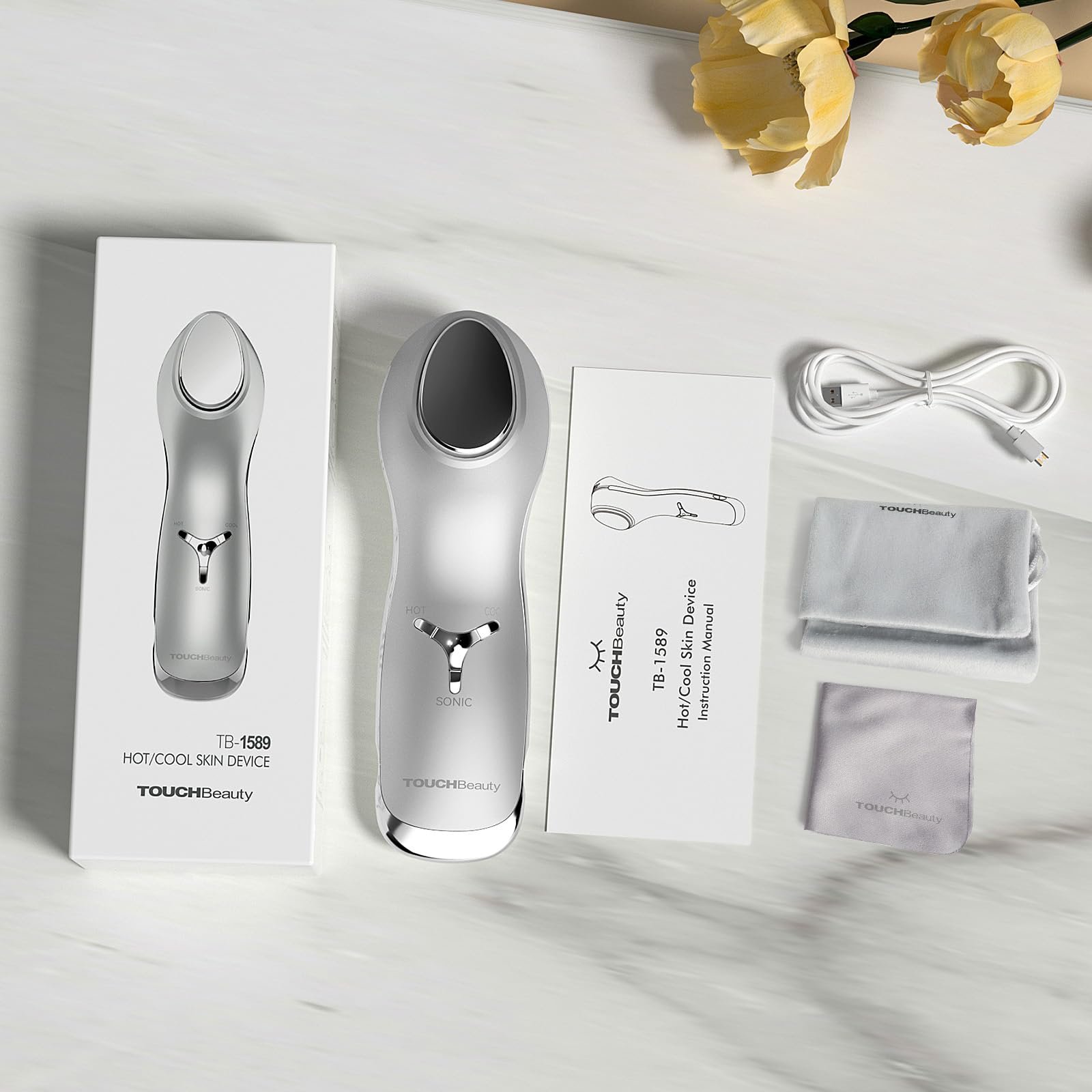 Пристрій для масажу обличчя TOUCHBeauty 2-в-1 антивіковий ультразвуковий пристрій для гарячої/холодної обробки обличчя для догляду за обличчям проти зморшок AG-1589A, фото №9