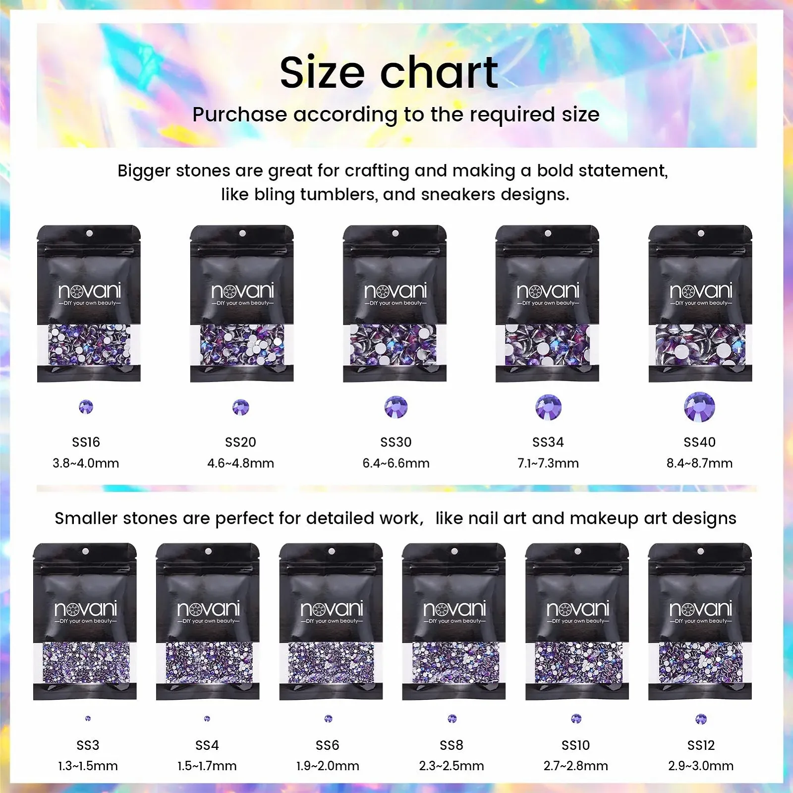 Стрази Novani Crystal Rhinestones Flatback Сипучі кристали 1440 штук Скло Фіолетовий оксамит, фото №5