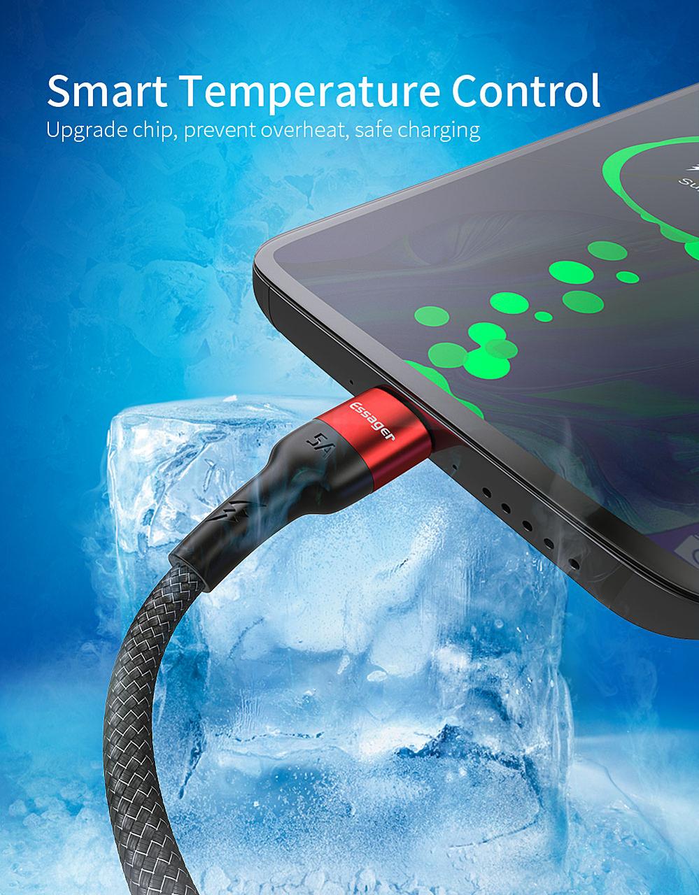 Зарядный кабель Super Quick Charge ESSAGER 5A Type-C 1метр(PS), фото №10 Зарядный кабель Super Quick Charge ESSAGER 5A Type-C 1метр(PS), фото №10
