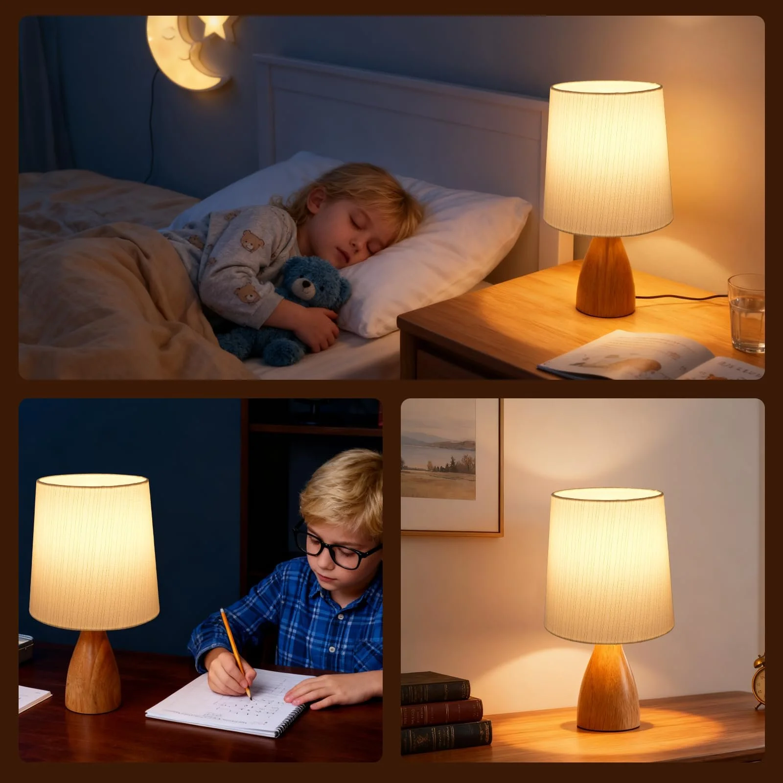 Настільна лампа Aukimo Wood Бежева Льняна E14 3000 K LED, фото №7