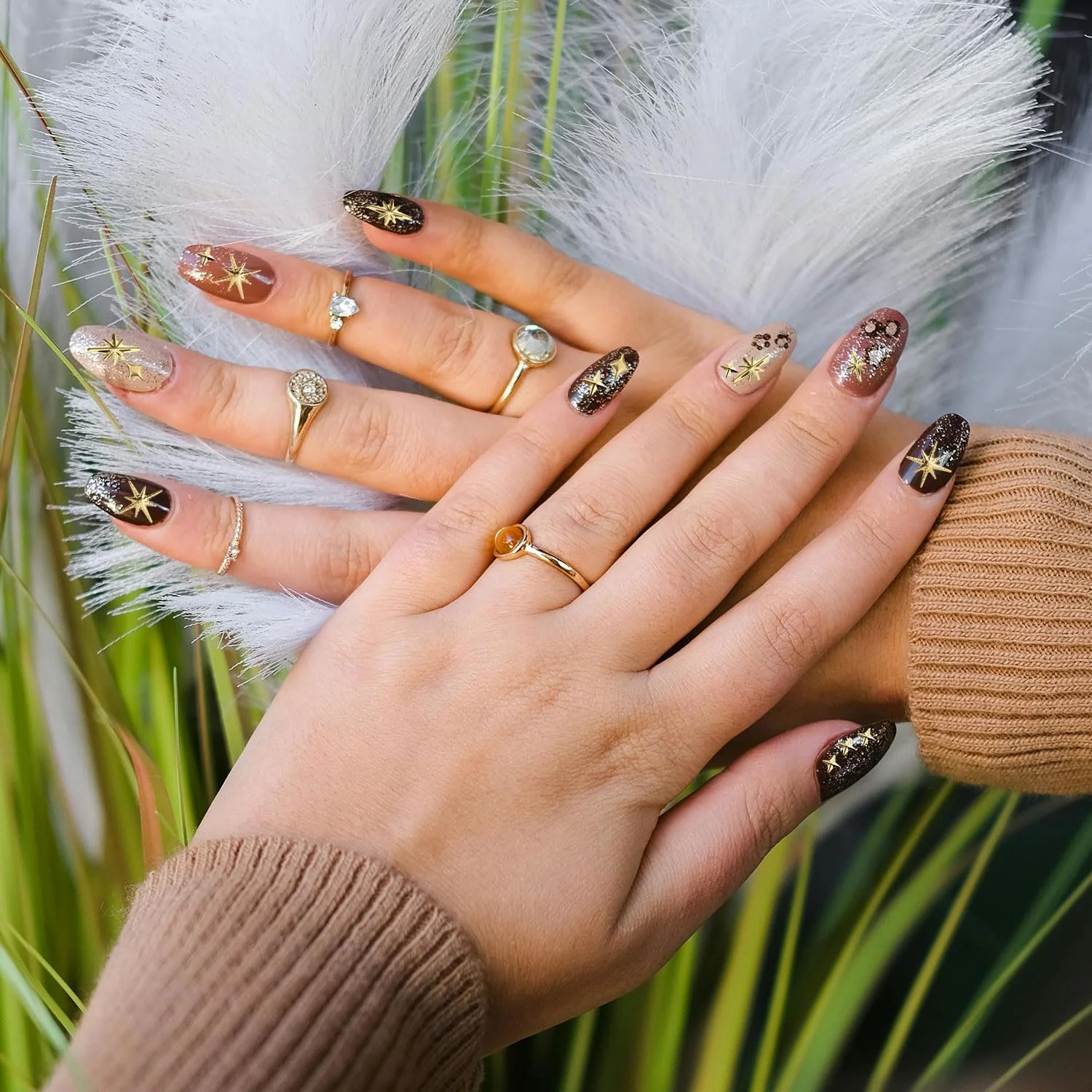 Подвески звёздочки для ногтей, 400 шт, 6 стилей, 3D украшения для ногтей, золотой, серебряный, фото №6