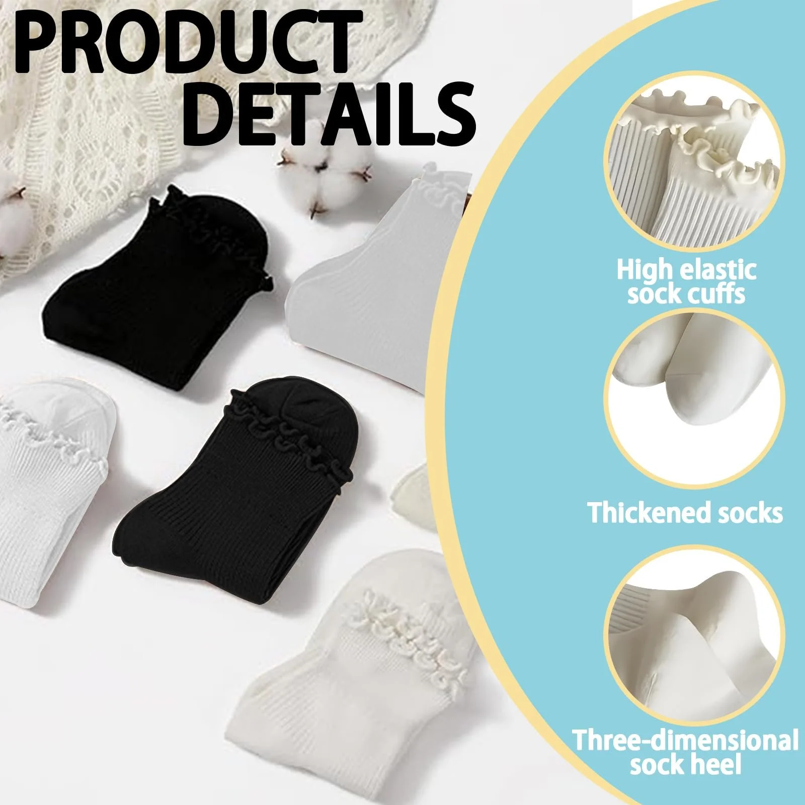 Комплект шкарпеток з рюшами (6 пар), розмір 35-39, фото №2