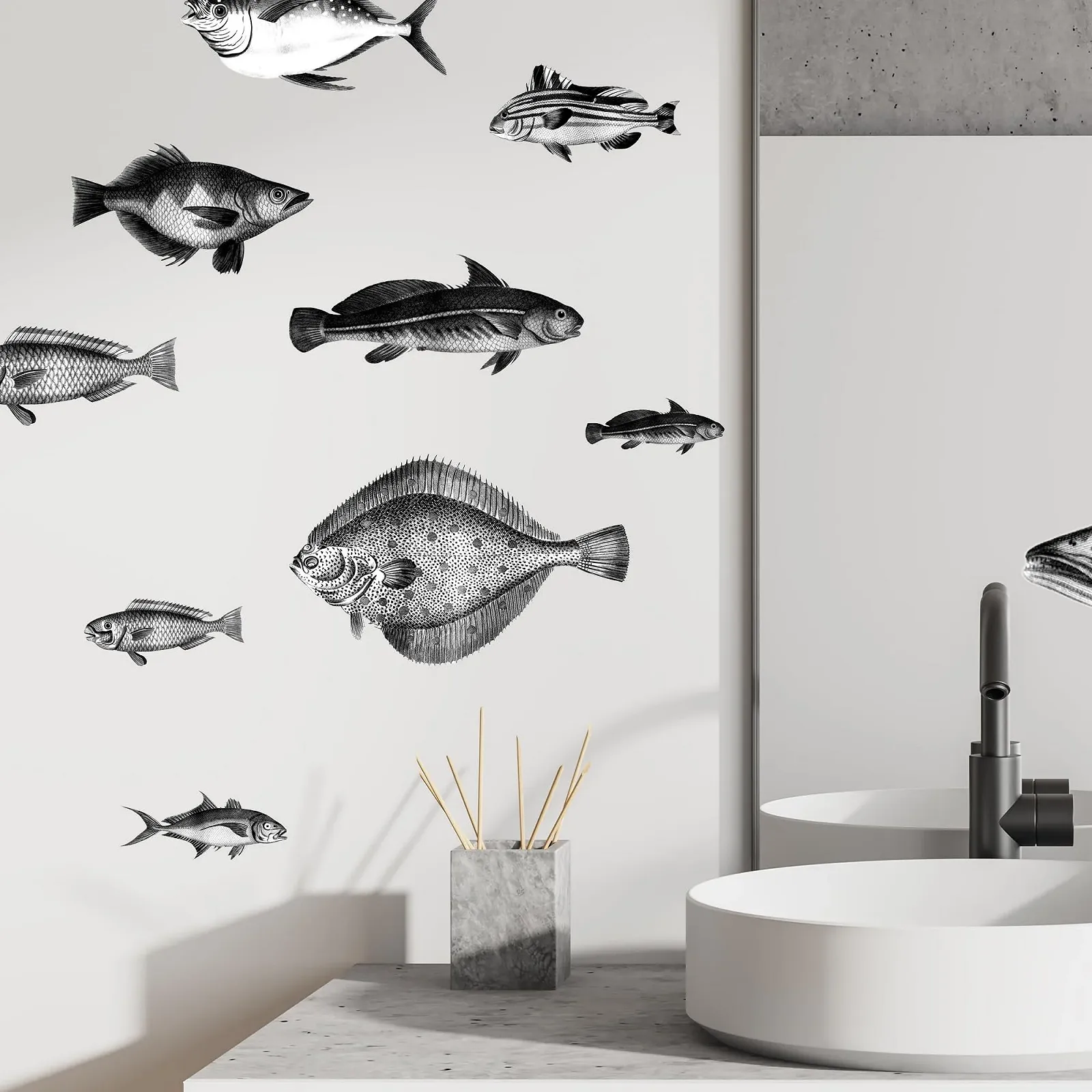 Наклейка на стену GRAZDesign Набор рыб в винтажном стиле для ванной, фото №4