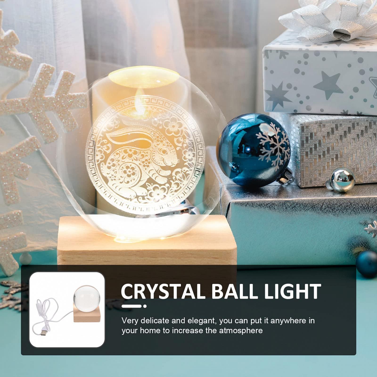 Лампа HOMSFOU Crystal Ball Mood Lamp для девочек с подсветкой, сенсорная, деревянная, 3D, в виде кролика, фото №4