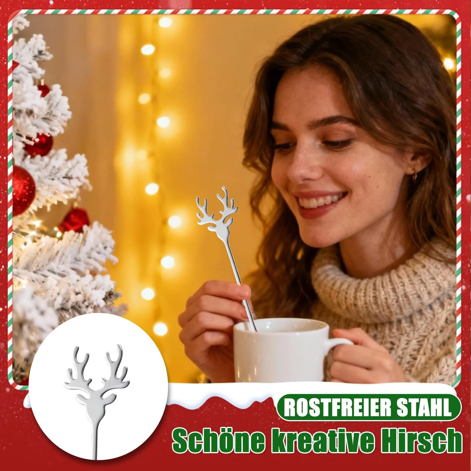 Ложки Різдвяні, Набір 8 шт Олень, фото №4